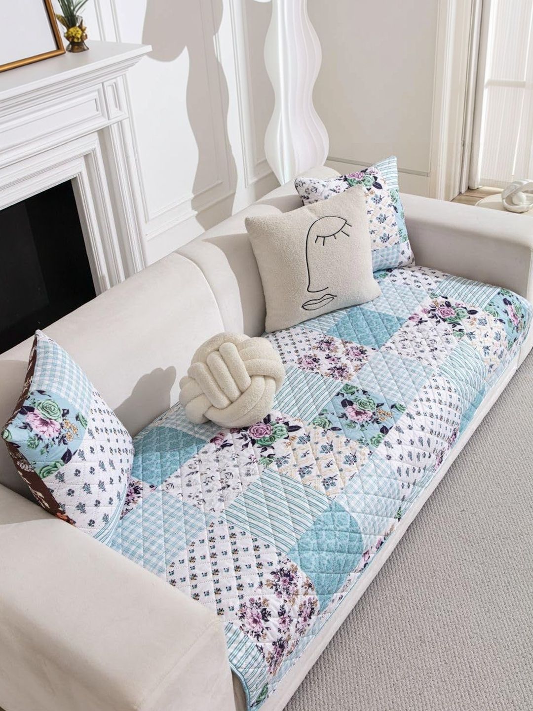 HOMETHREADS Blue & Blue Printed Sofa Cover-picture-47