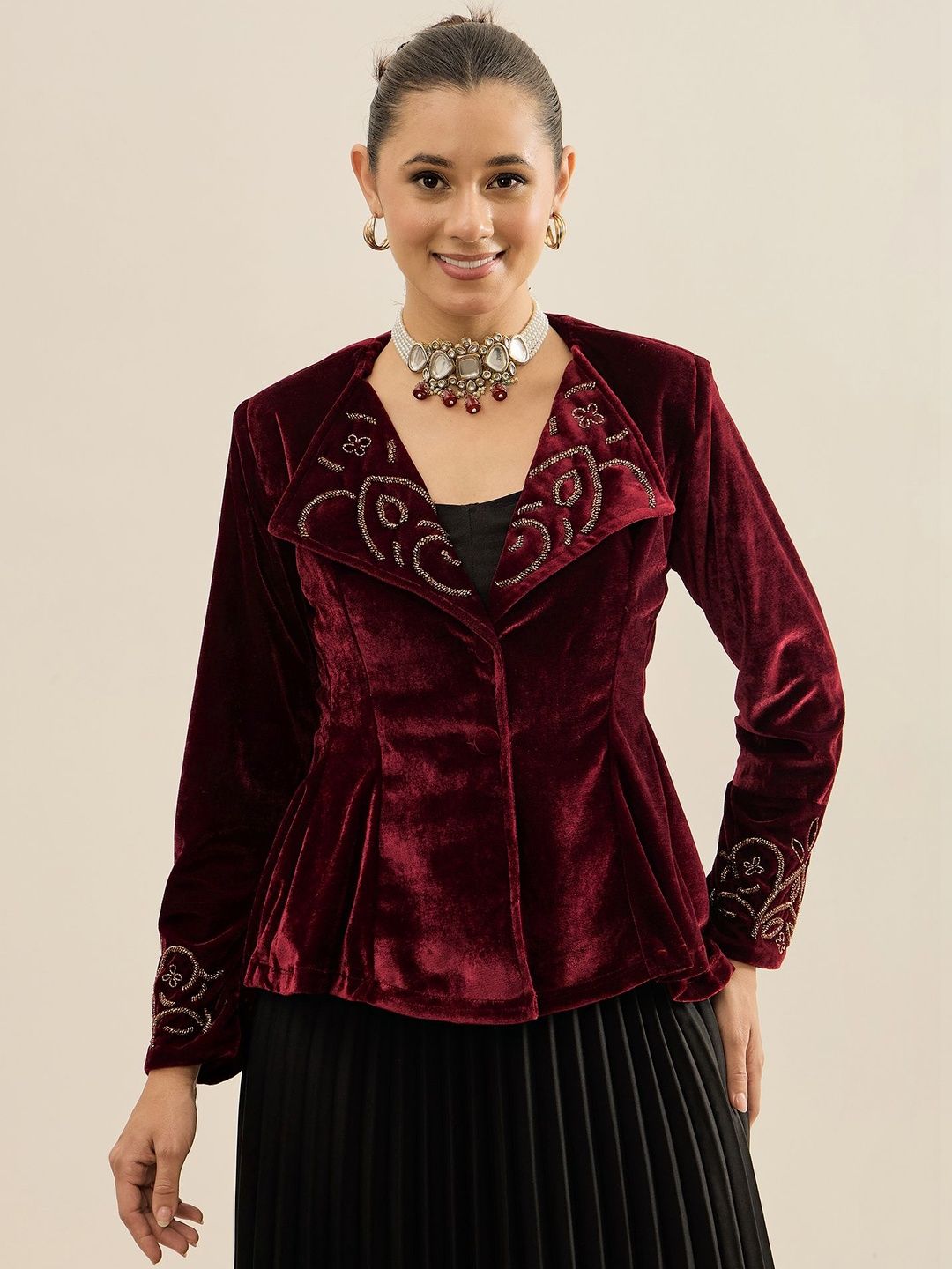 Antheaa Women Velvet Embellished Fashion Jacket-picture-28