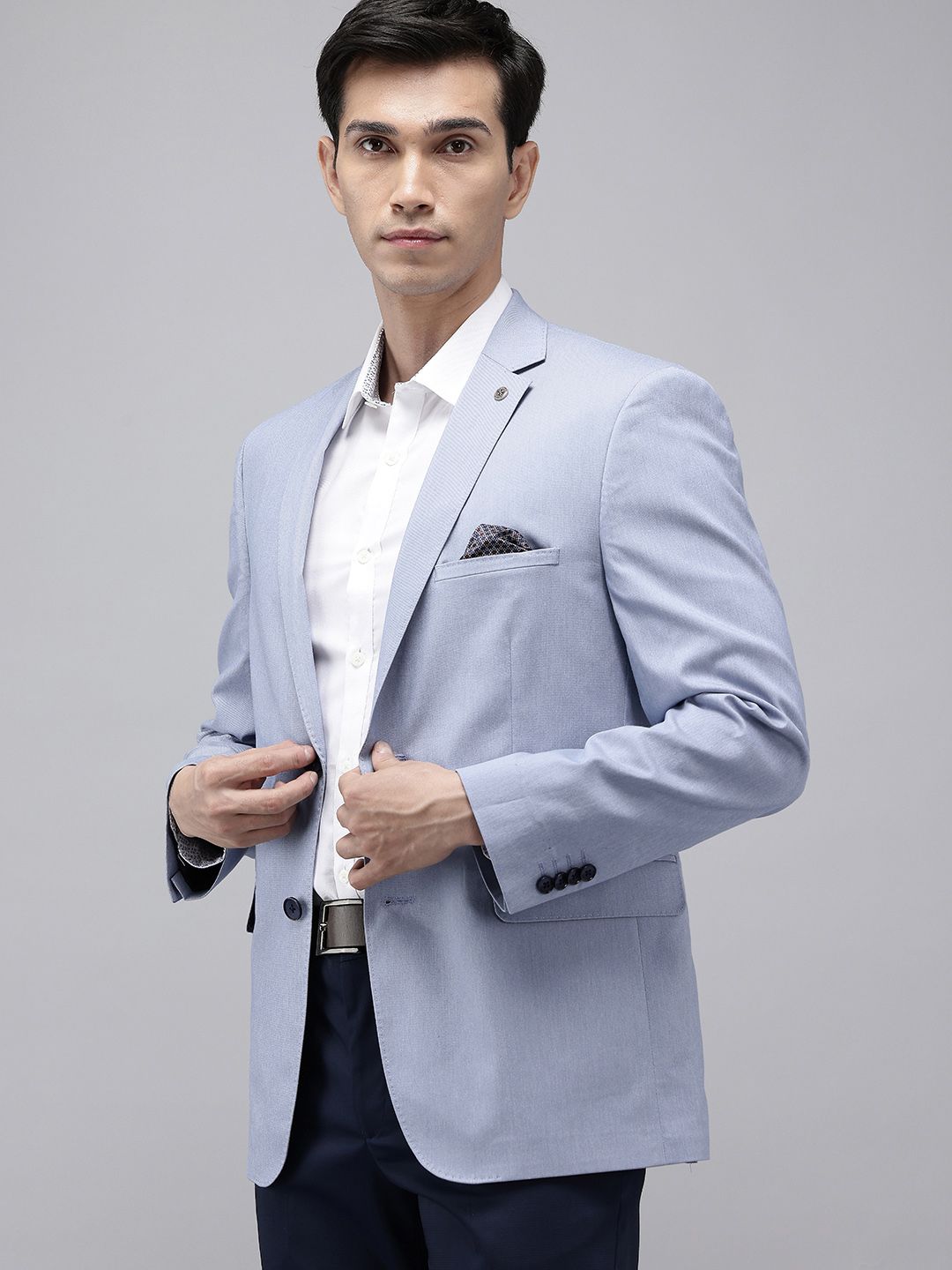 Theme Slim Fit Self Design Formal Blazer-picture-25