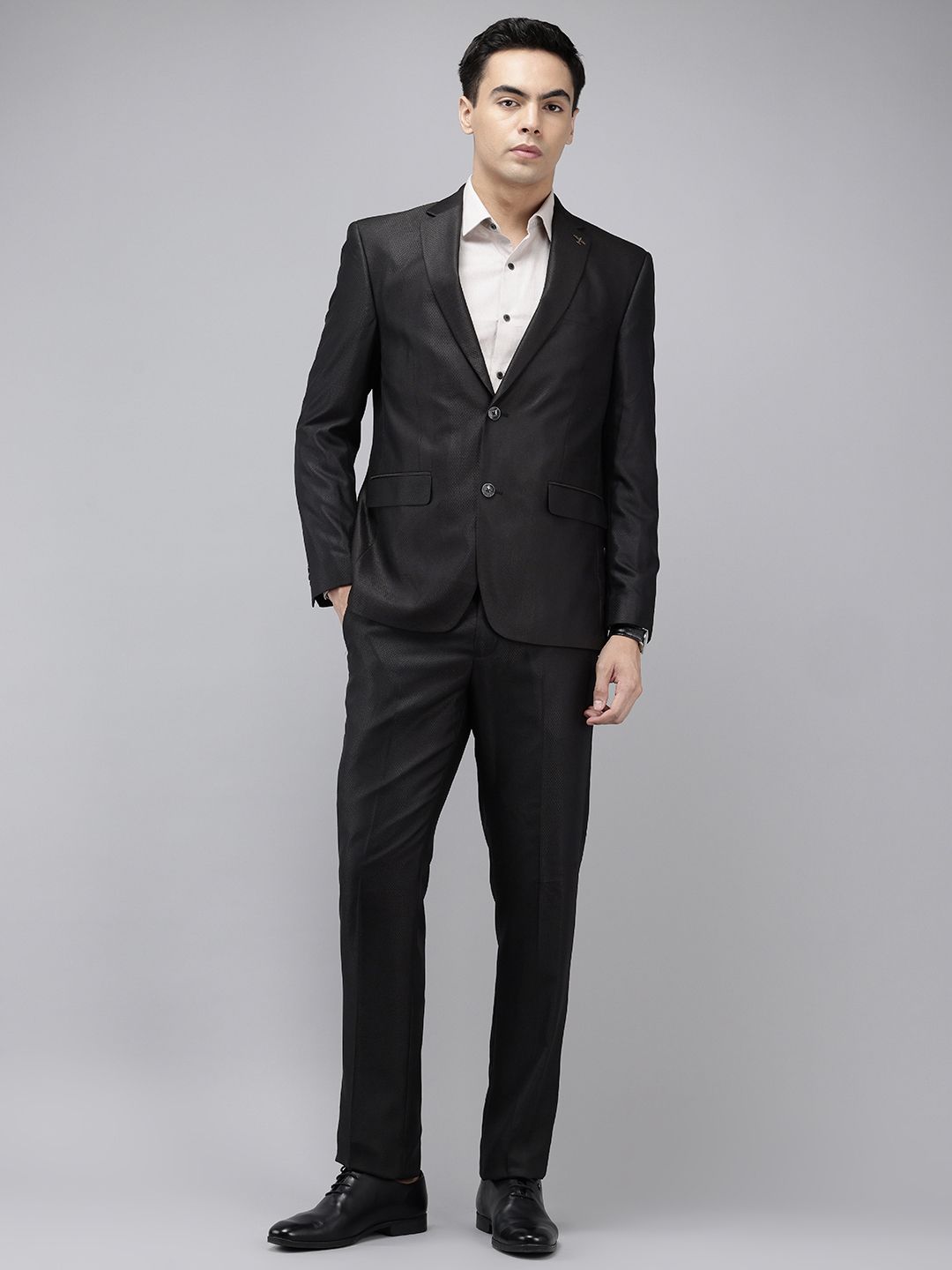Theme Self Design Notched Lapel Single-Breasted Formal 2 Piece Suits-picture-2