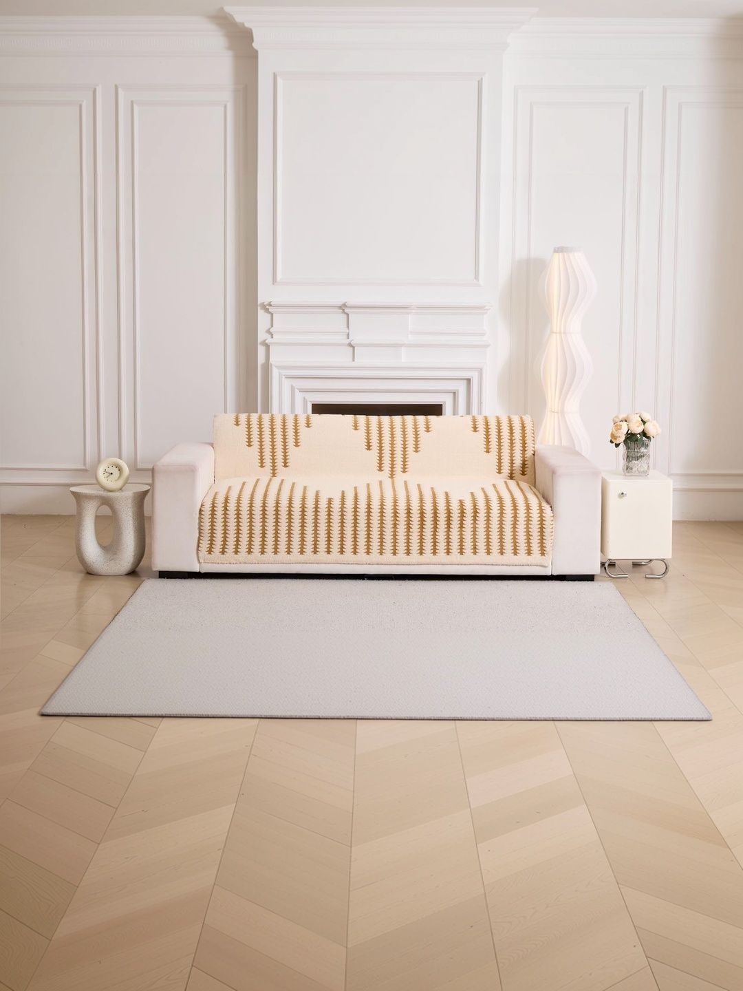 HOMETHREADS Brown & Cream-Coloured Printed Sofa Cover-image-35