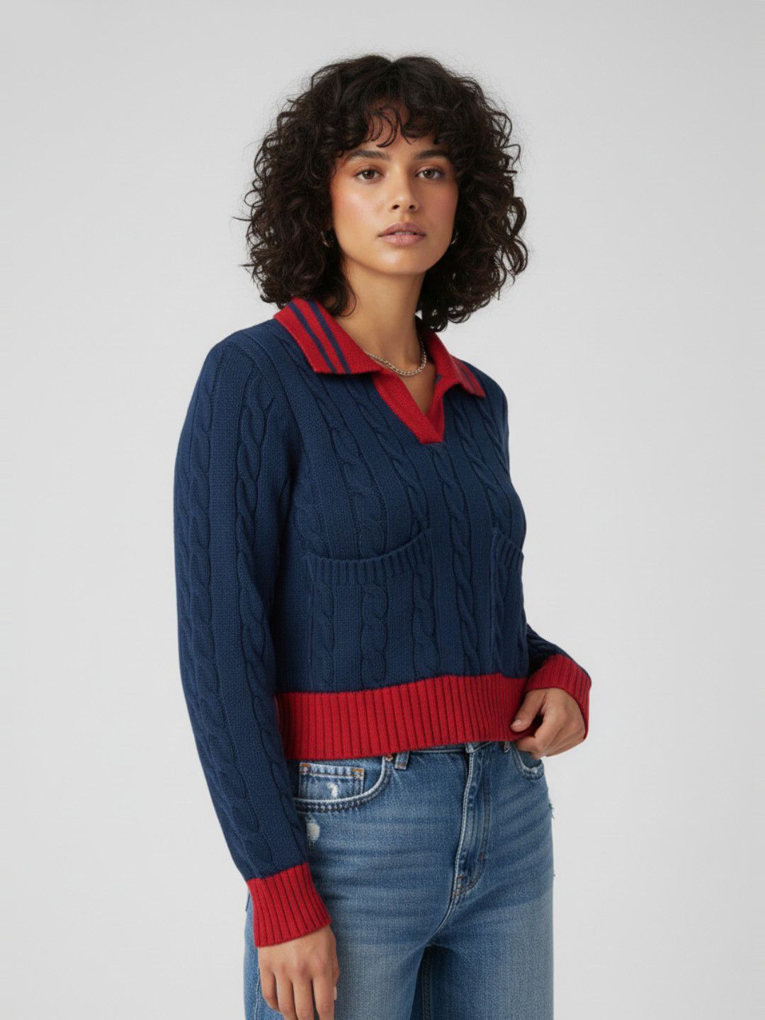 glitchez Cable Knit Contrast Taping Pullover-picture-32