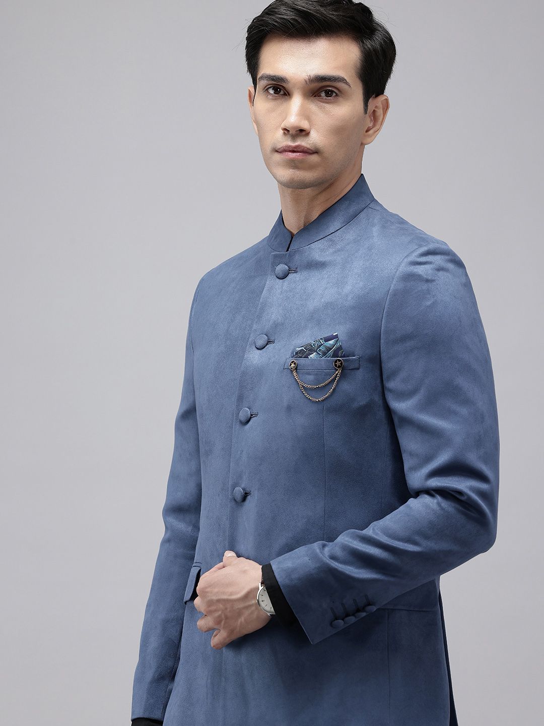 Theme Solid Slim Fit Bandhgala Blazer-picture-26