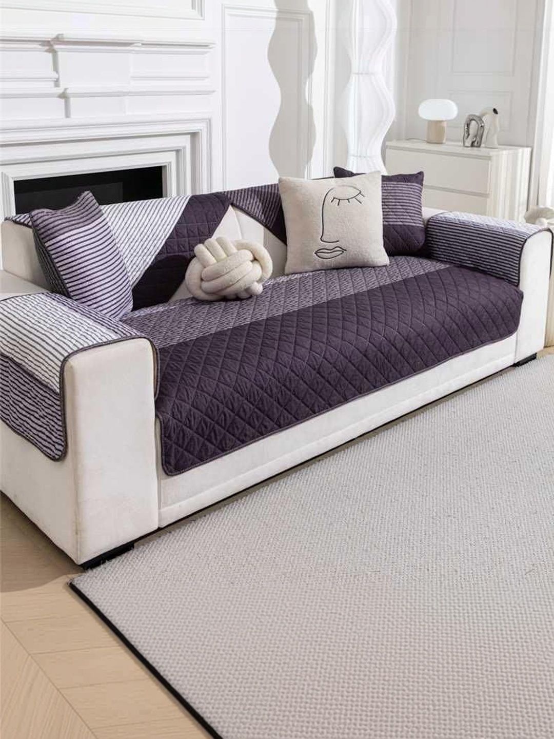 HOMETHREADS Purple & Purple Striped Sofa Cover-image-45