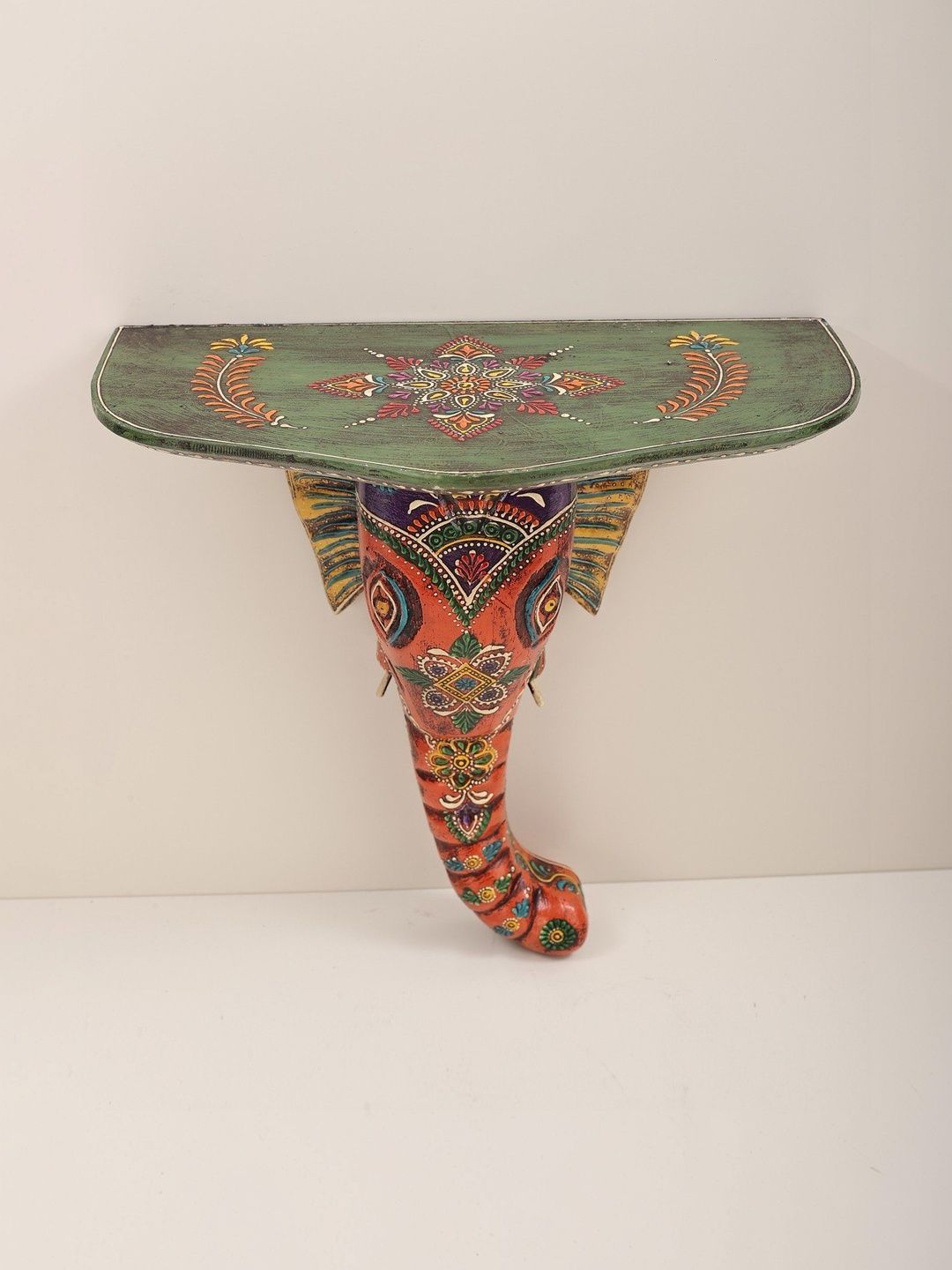 Exotic India Green Textured Elephant Head Wall Mount Bracket-image-35