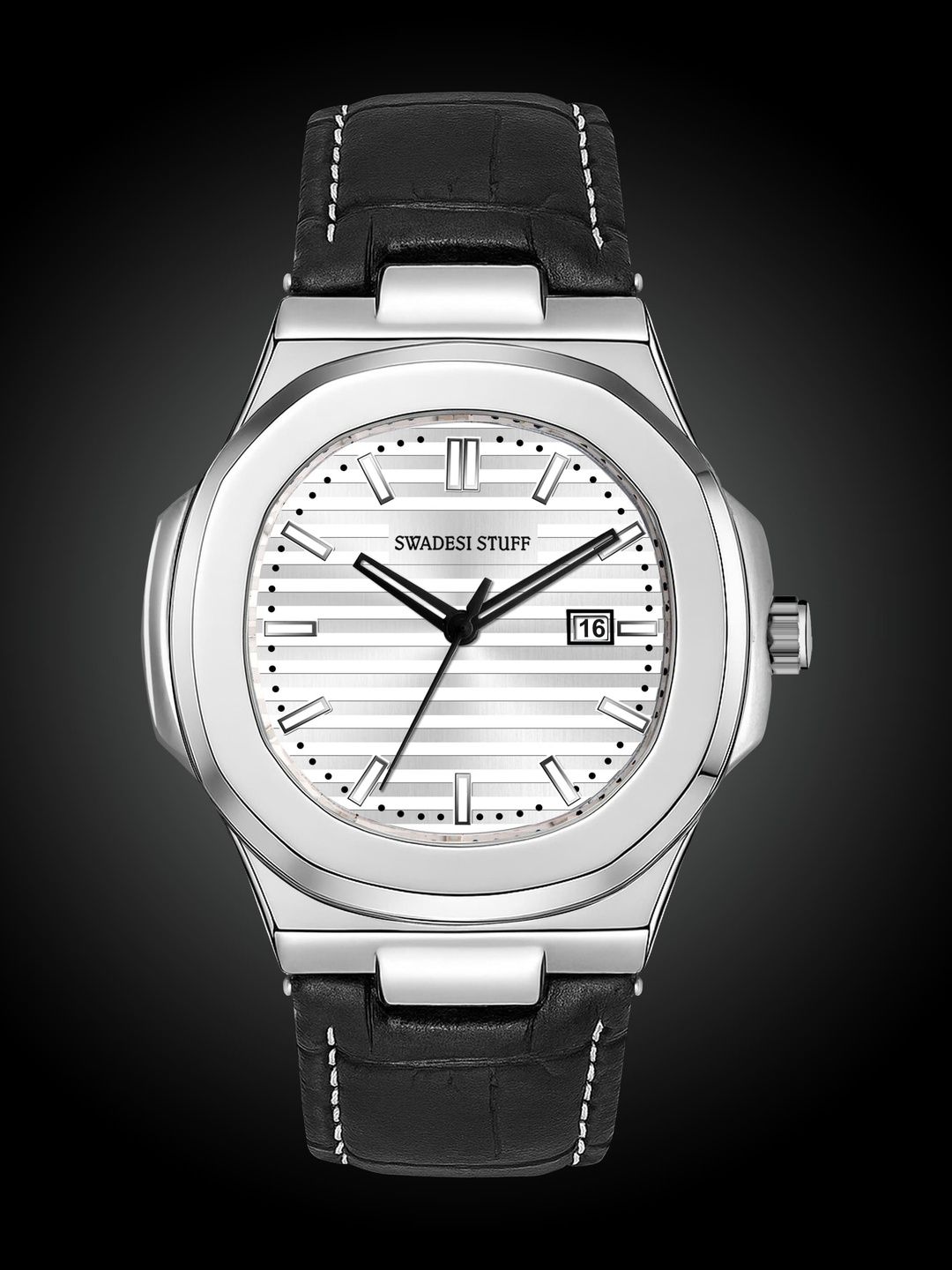 SWADESI STUFF Men Dial & Leather Straps Analogue Watch SDS 164 SILVER 9-picture-5