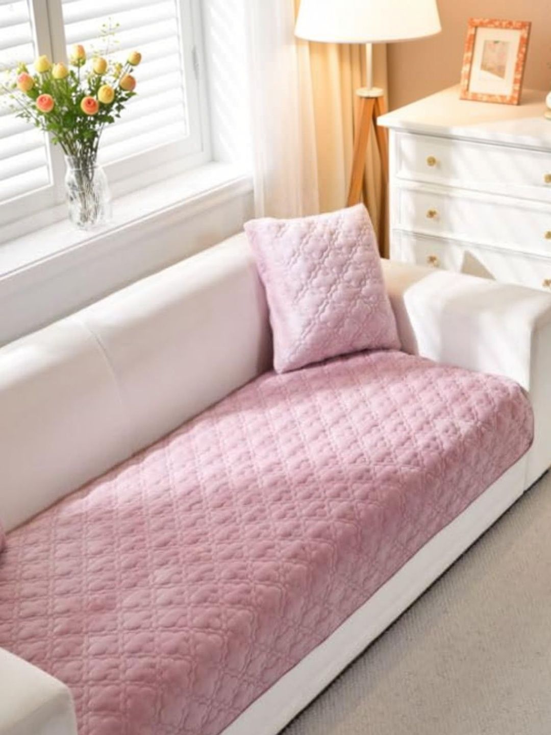 HOMETHREADS Pink & Pink Sofa Cover-image-45