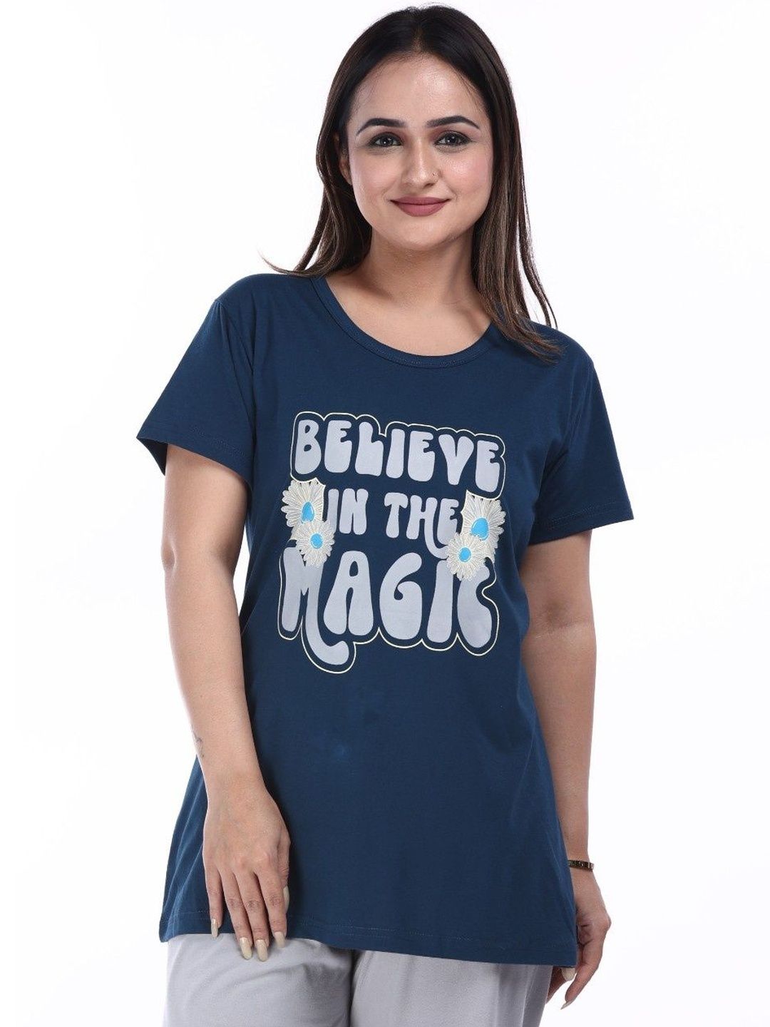 E-MAX Women Printed Round Neck Lounge T--Shirt-picture-34