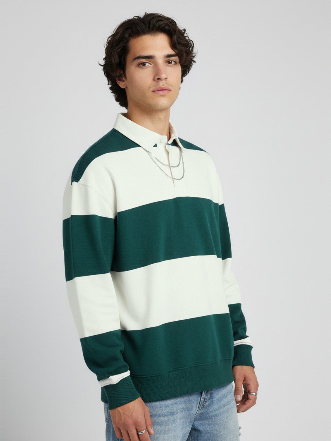 glitchez Horizontally Striped Drop-Sleeves Relaxed Fit Terry Sweatshirt-image-42