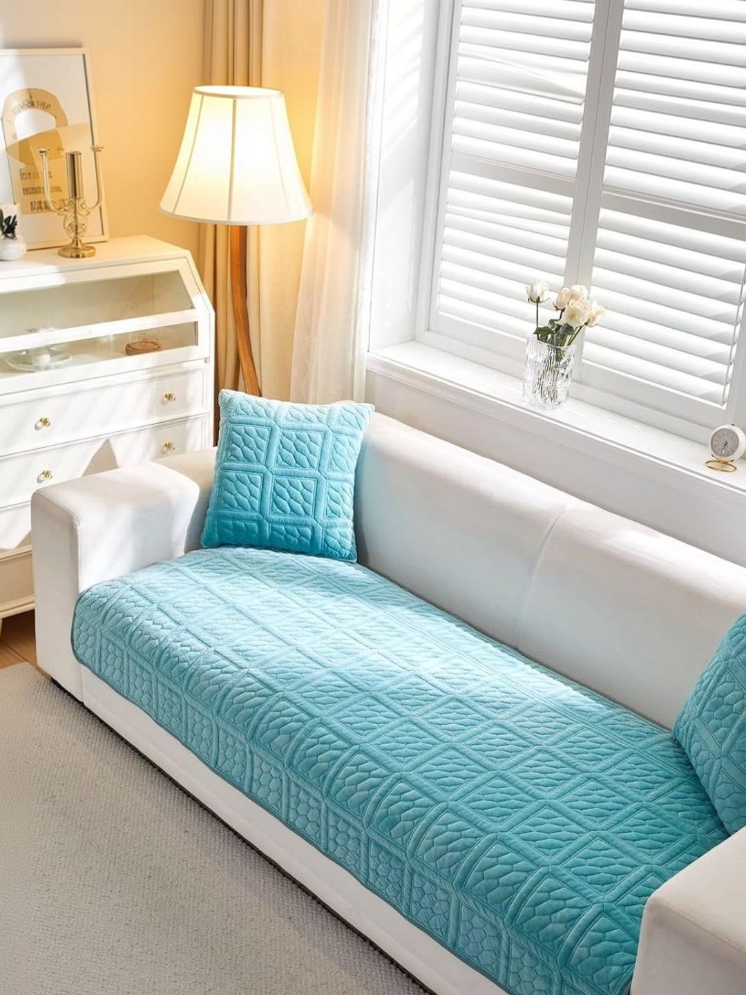 HOMETHREADS Blue Embroidered Sofa Cover-image-39