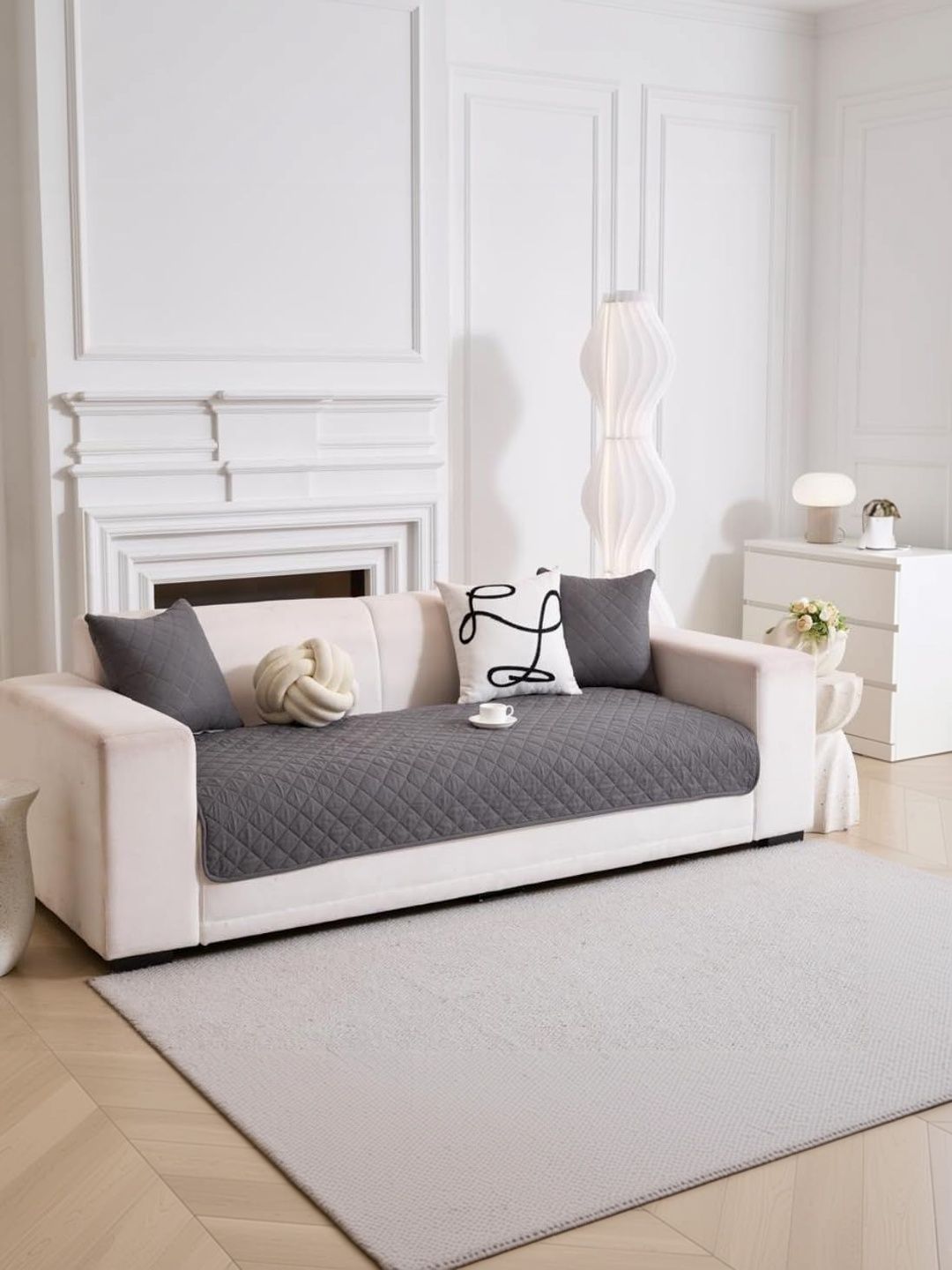 HOMETHREADS Grey Embroidered Sofa Cover-image-48