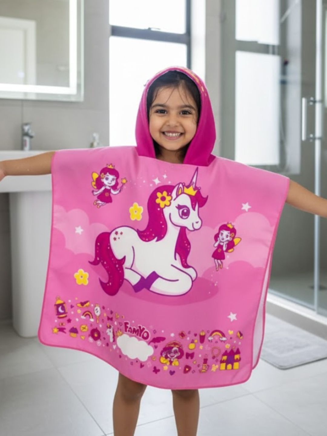 Famyo Kids Pink Unicorn Printed Microfiber Mild Winter Bath Towels-picture-23