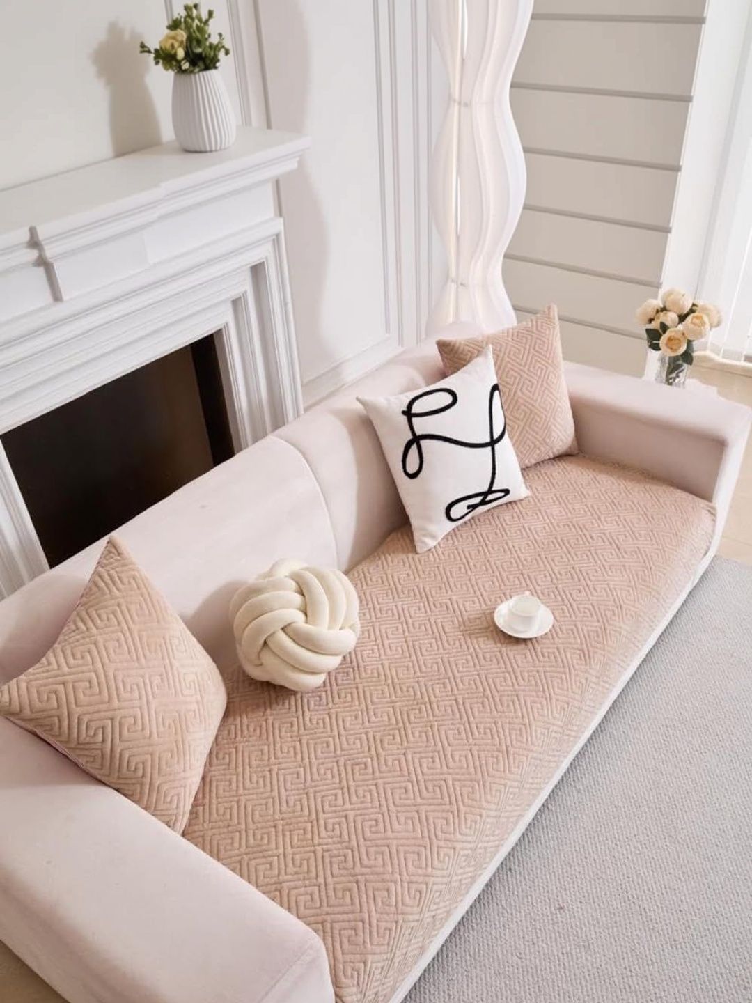 HOMETHREADS Beige & Peach-Coloured Sofa Cover-image-39