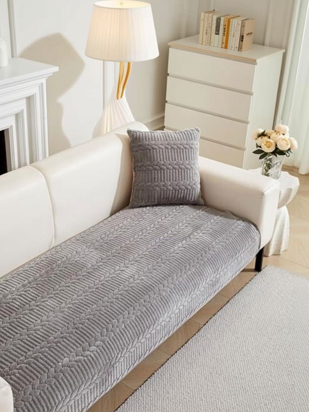 HOMETHREADS Grey Embroidered Sofa Cover-image-41