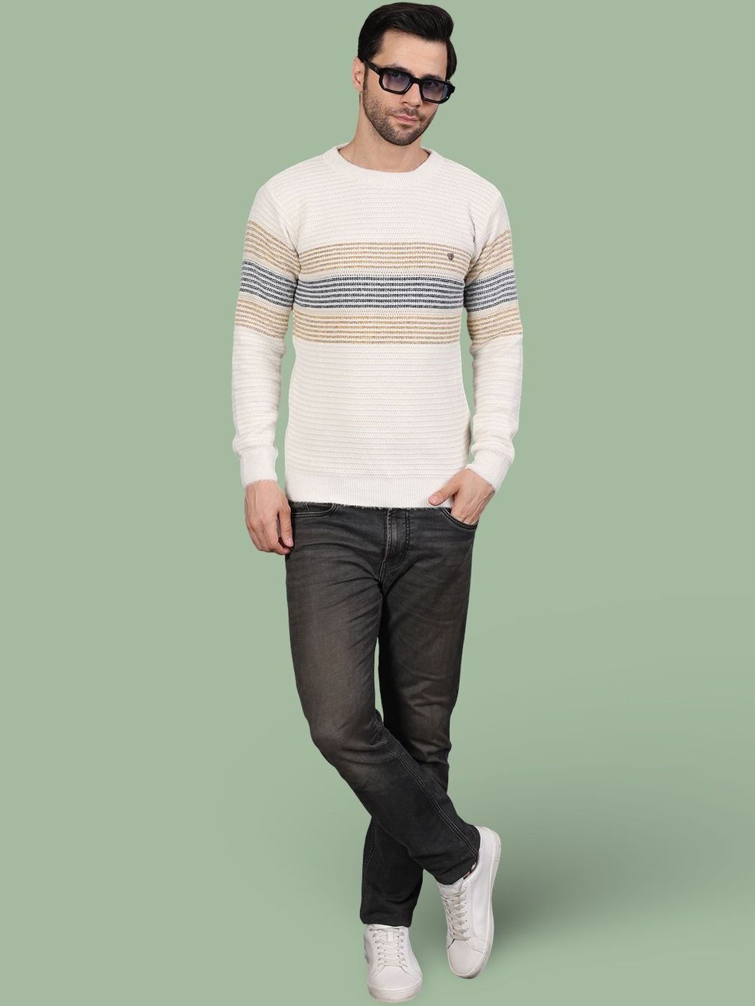GRACIT Men Striped Woollen Pullover-image-15