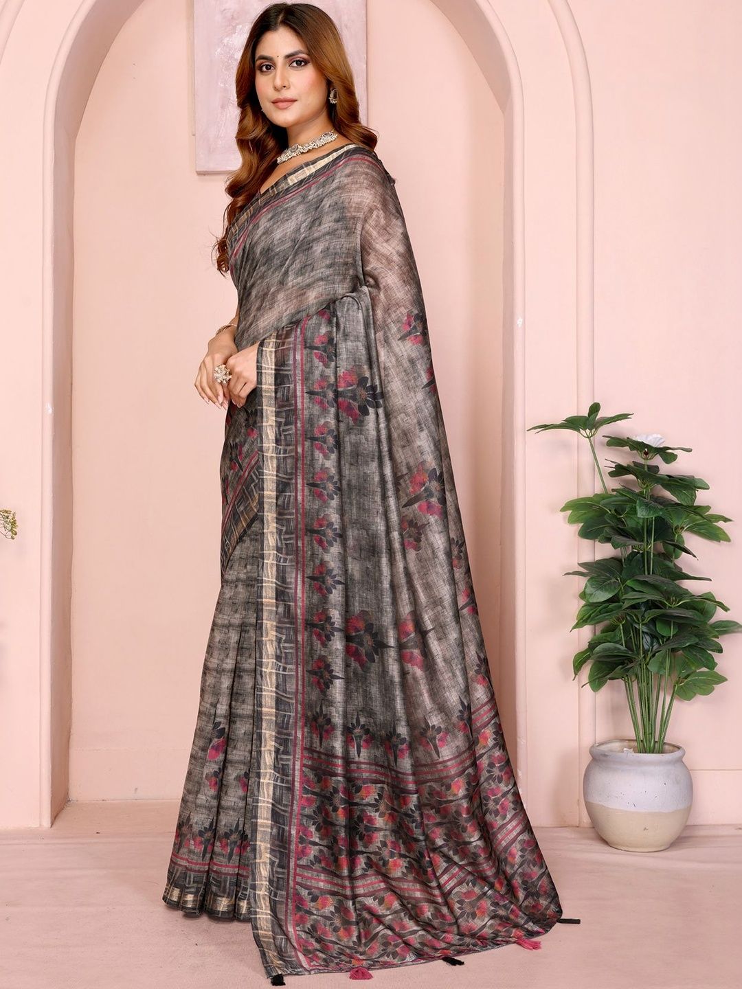 HERE&NOW Ethnic Motifs Zari Chanderi Saree-picture-33
