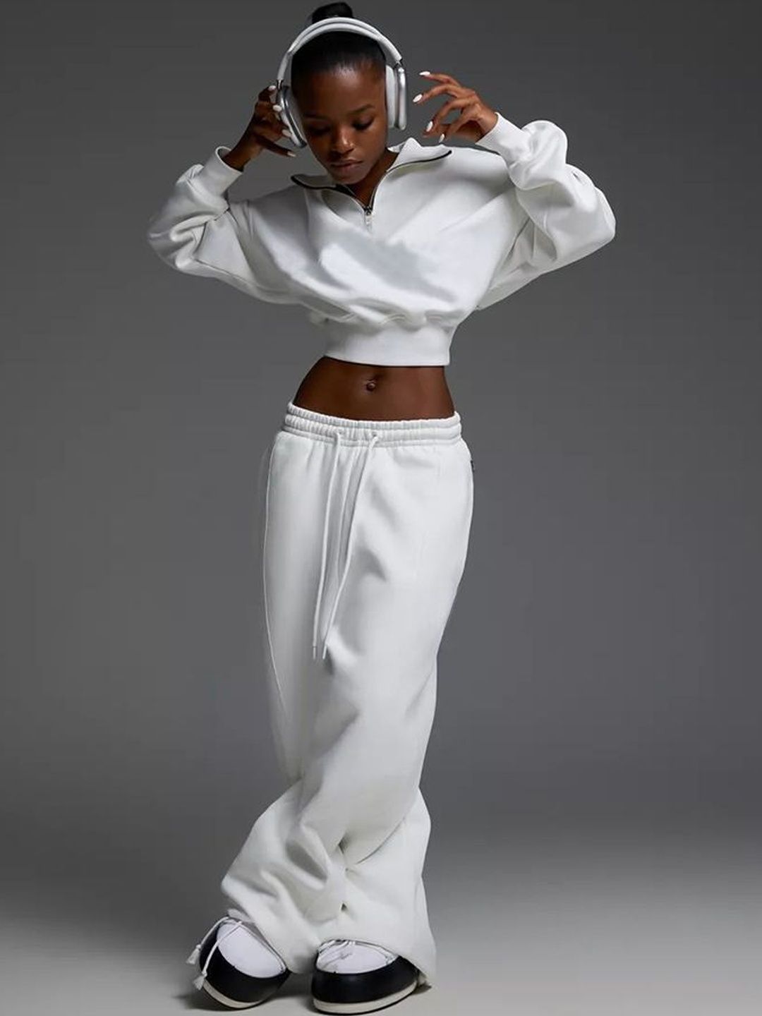 Mast & Harbour Polo Neck Long Sleeves Sweatshirt With Trousers Co-Ords-picture-25