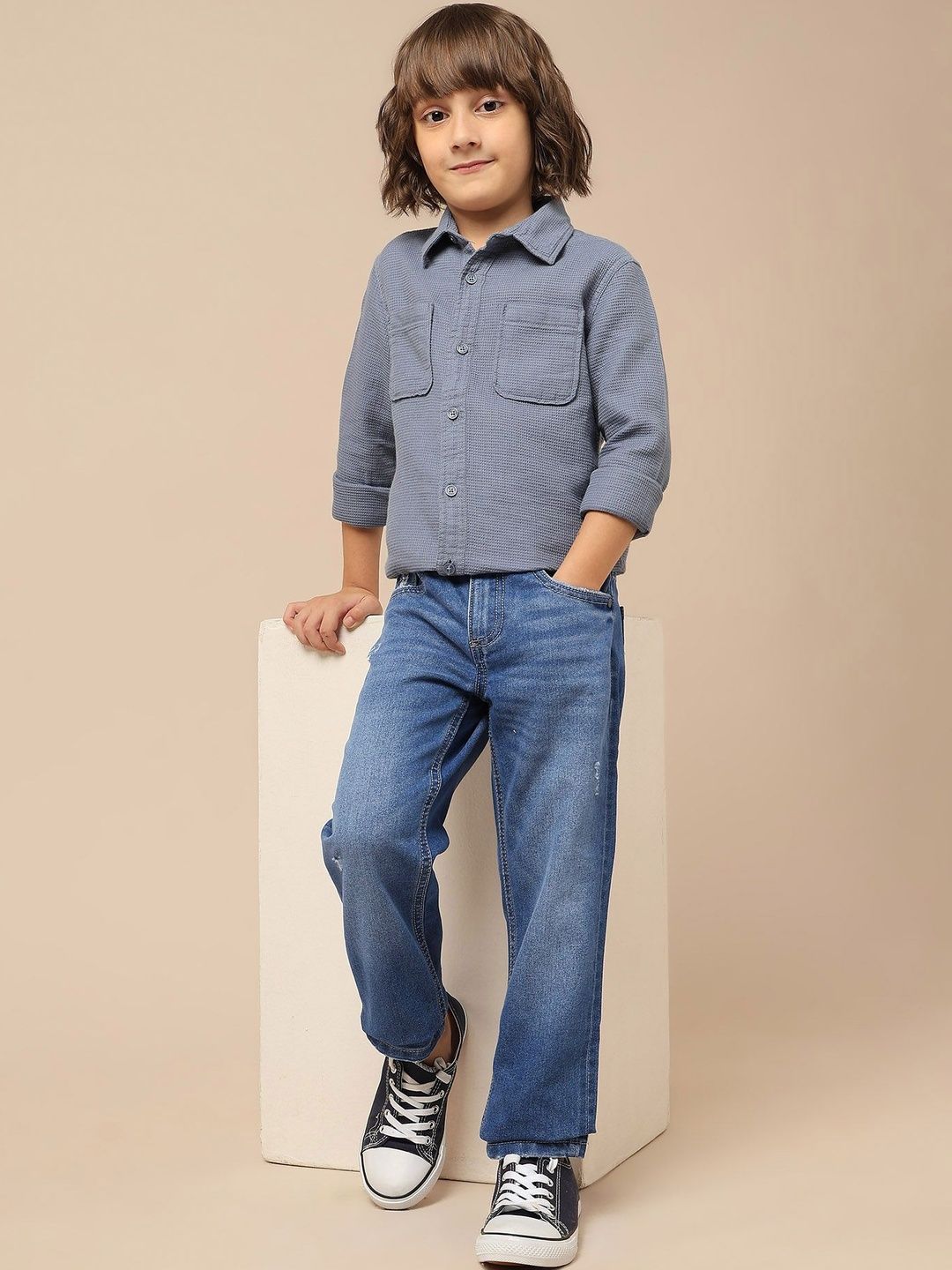 U.S. Polo Assn. Kids Boys Slim Fit Mid-Rise Low Distress Light Fade Stretchable Jeans