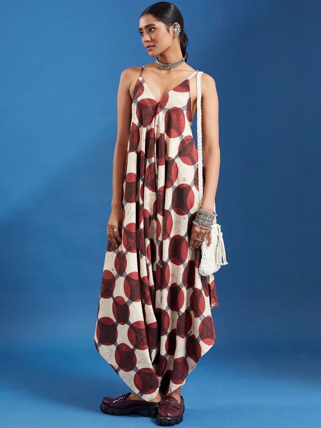 Taavi Pure Cotton Geometric Handblock Printed Shoulder Adjustable Strap Jumpsuit-picture-33