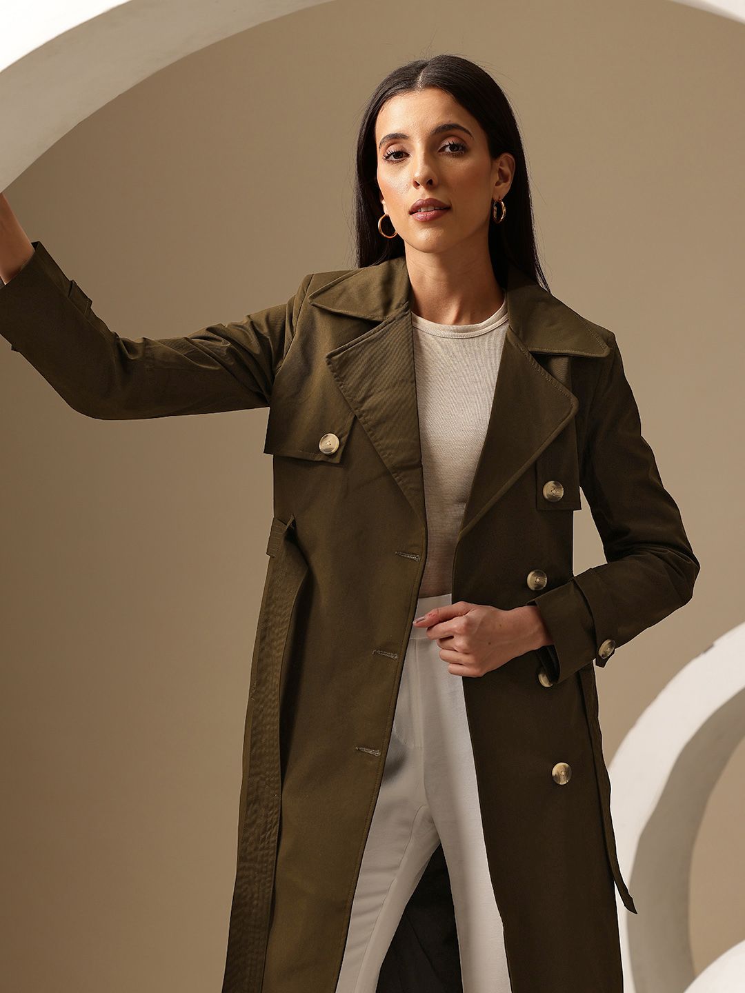 Chemistry Double-Breasted Belted Longline Trench Coat-picture-11