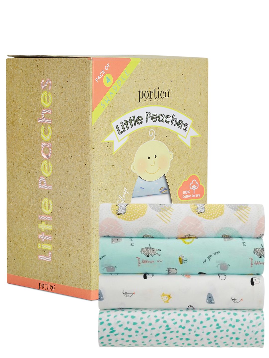 Portico Pack of 4 Infants Little Peaches 100% Cotton Swaddle Jersey-image-33