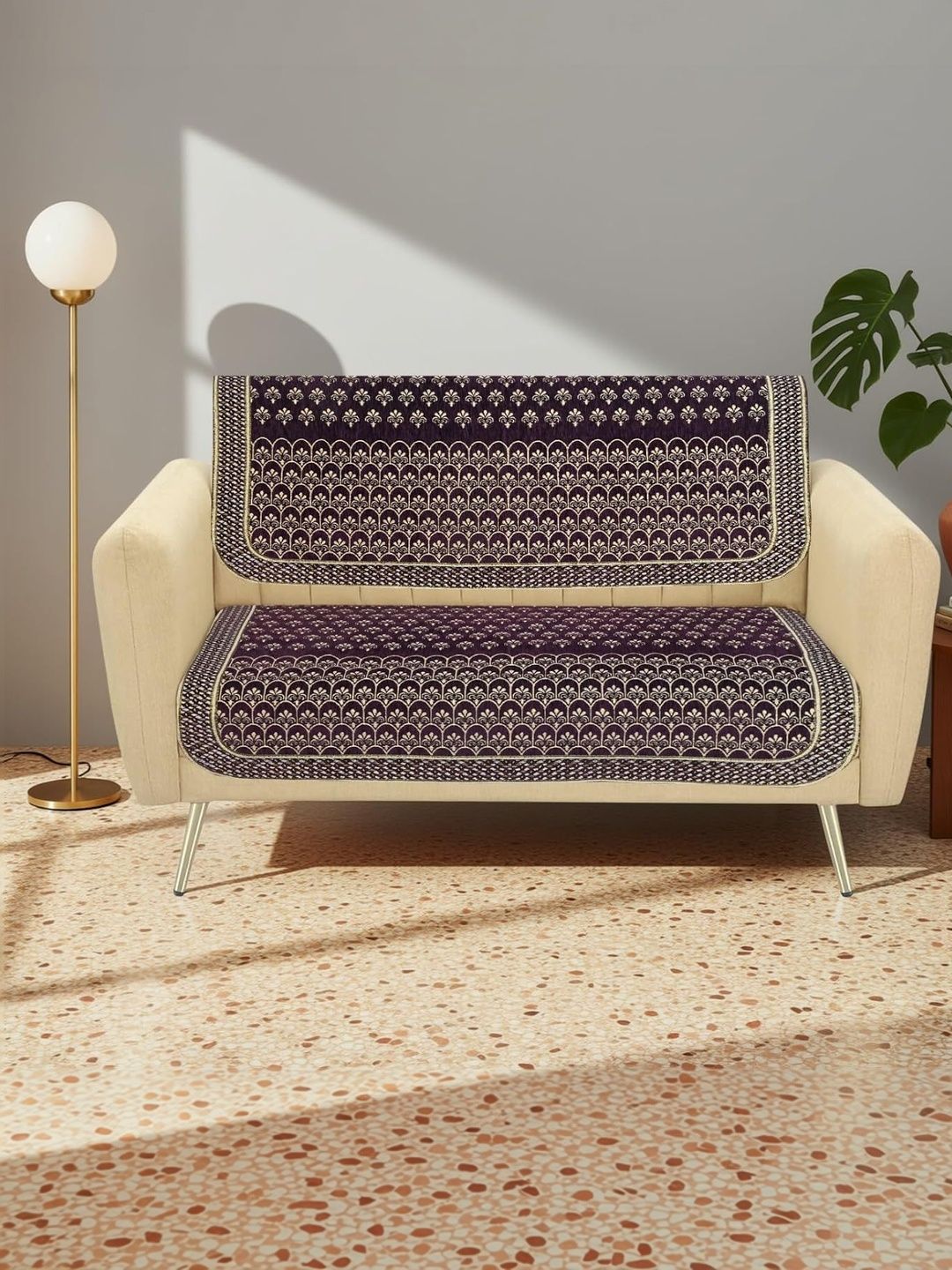 Furnishing Hut Purple & Purple Printed 2 Piece Sofa Cover-image-25
