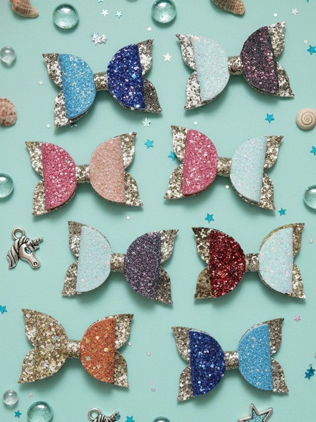 Krelin Girls Set Of 8 Glitter Hair Bow Clips-picture-3