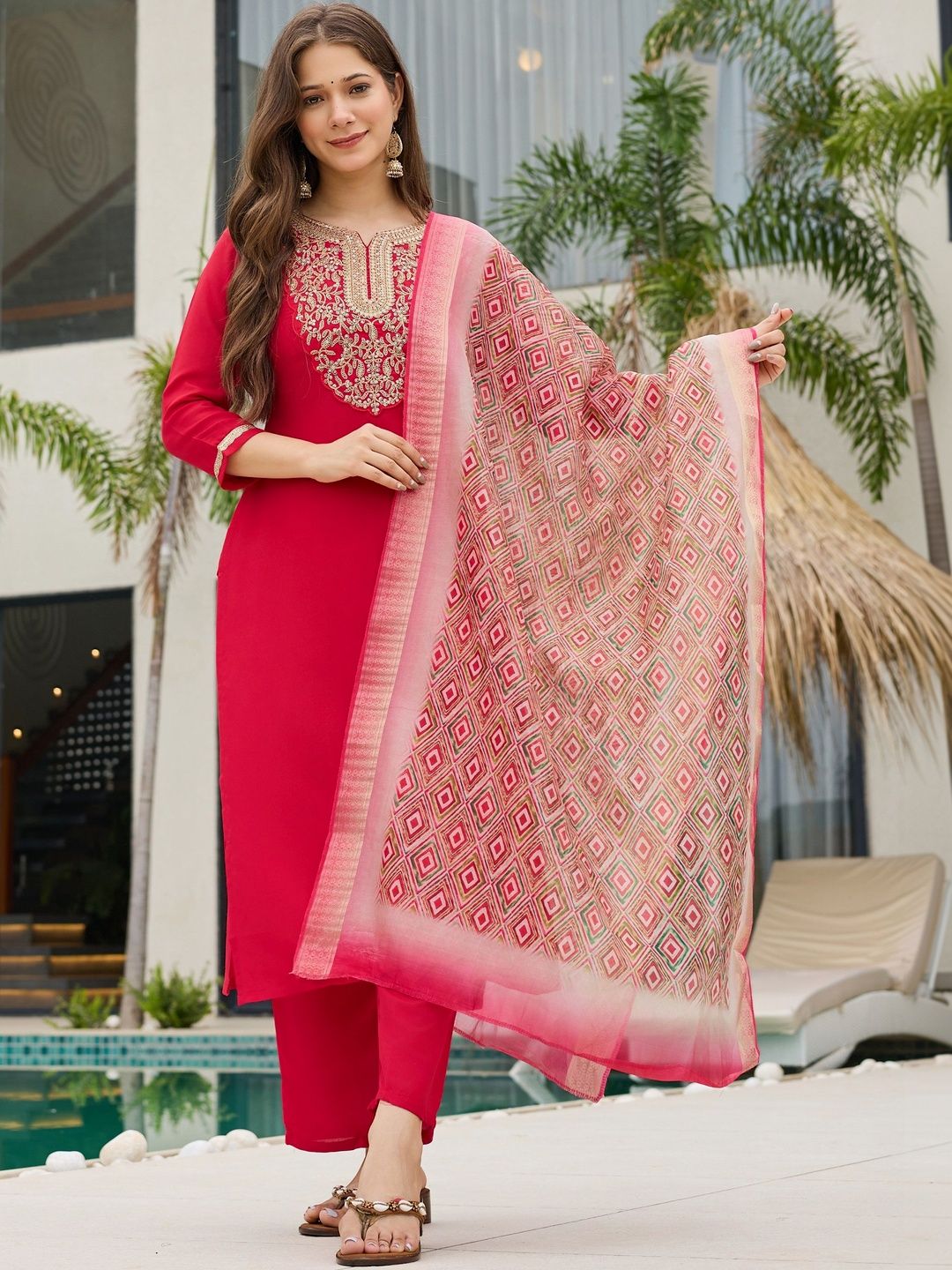 CaniBani Women Embroidered Regular Thread Work Kurta with Trousers & With Dupatta-picture-23