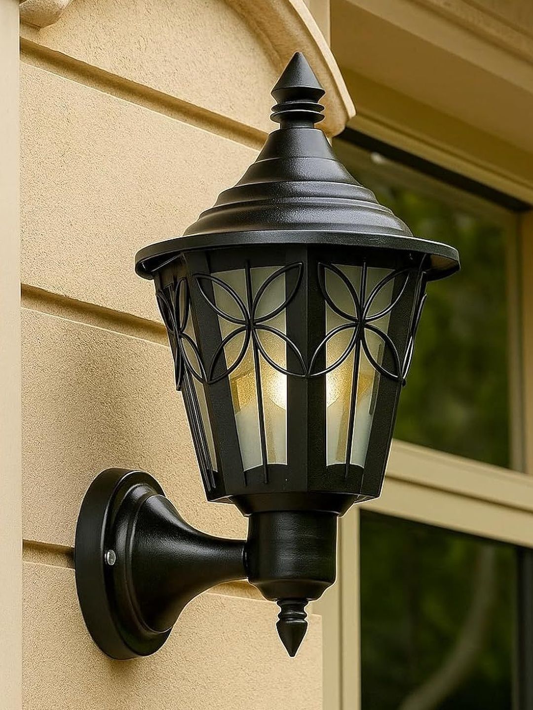 OJIT LIGHT DECORATION Black & Black Textured Metal Traditional Frustum Shaped Wall Lamp-image-14