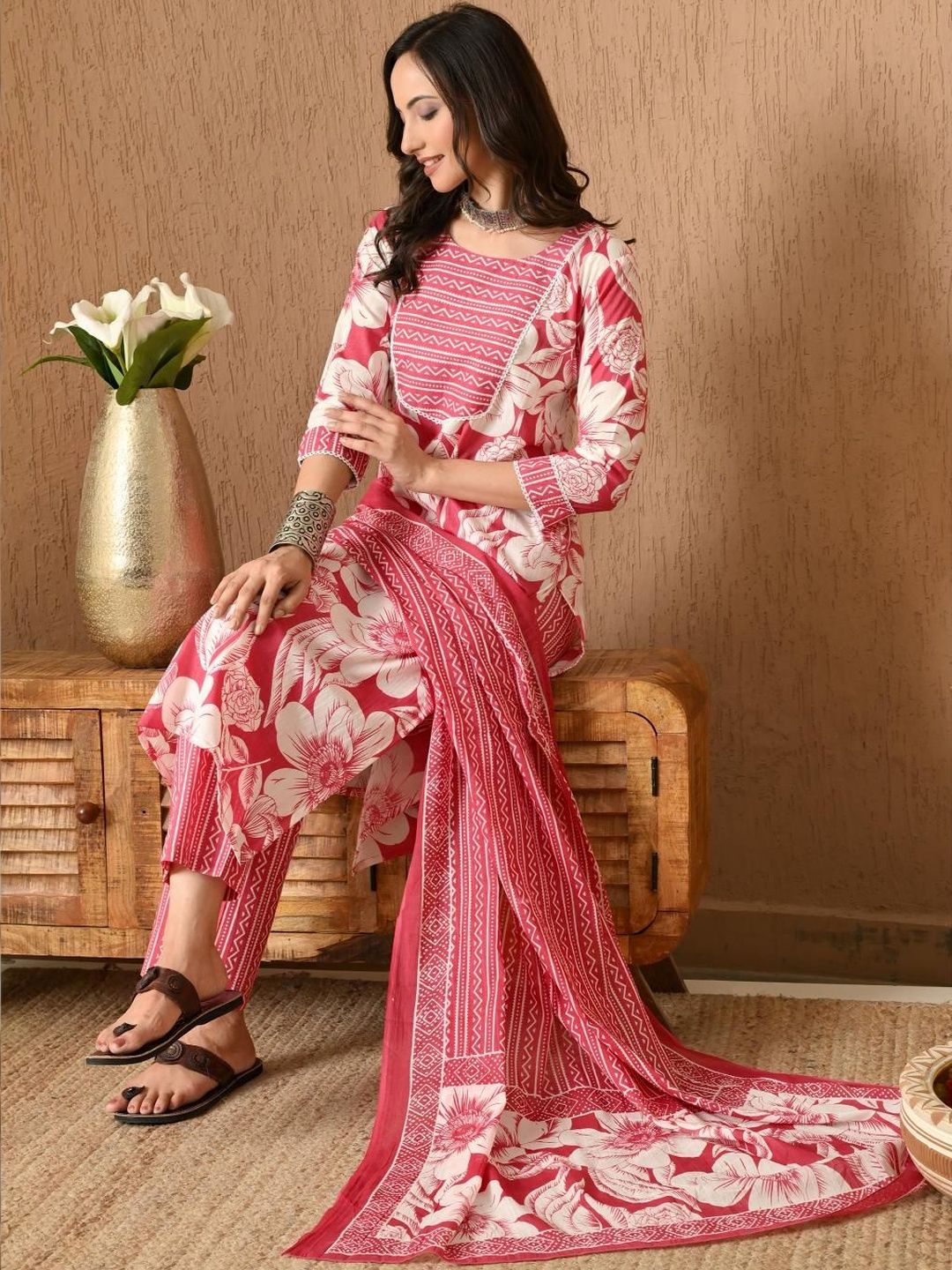 Anouk Mirage Women Floral Printed Panelled Pure Cotton Kurta with Trousers & With Dupatta-picture-20