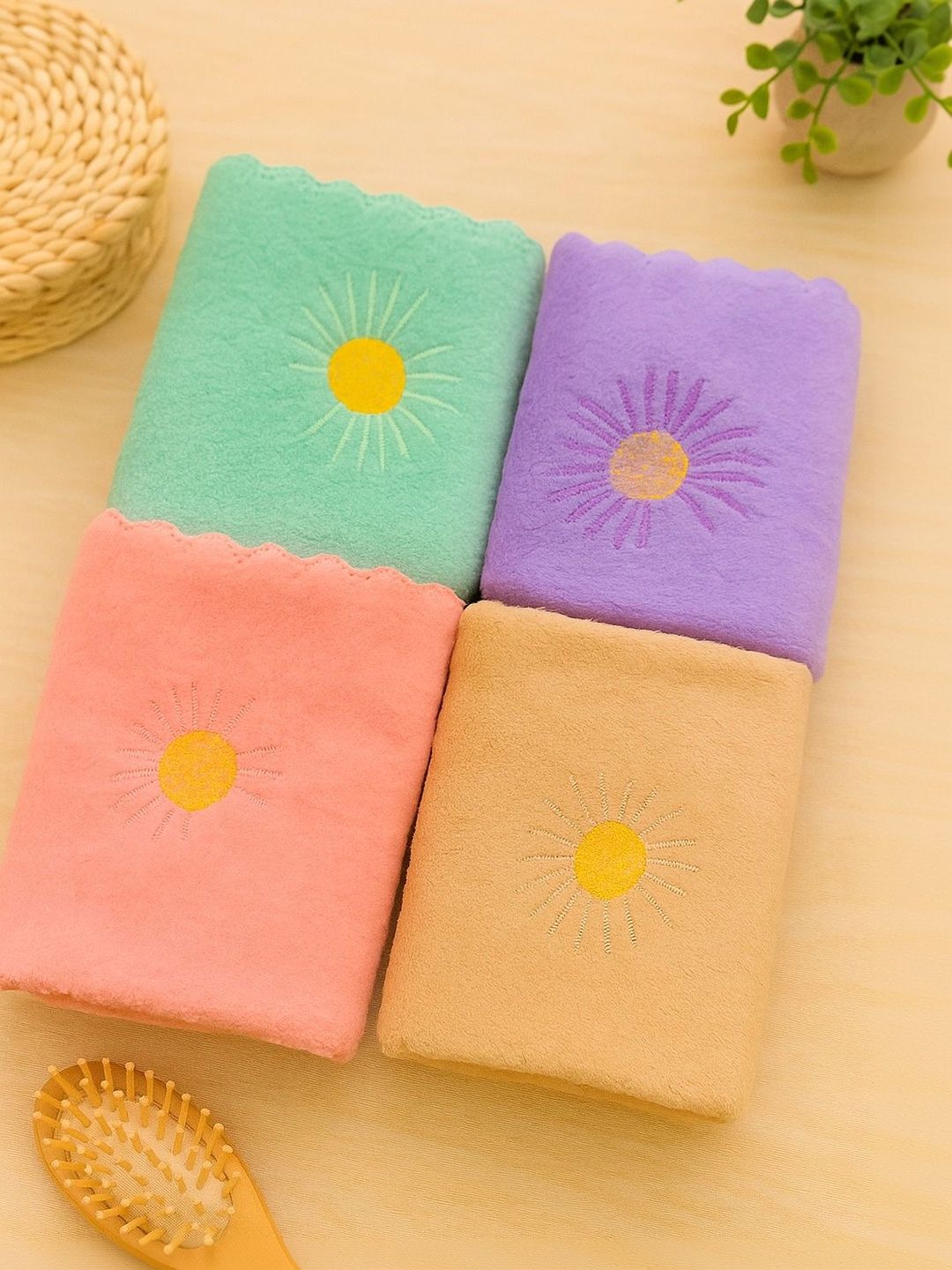 Satisfyn Yellow & Pink 4 Pieces 400 GSM Face Towels-image-16