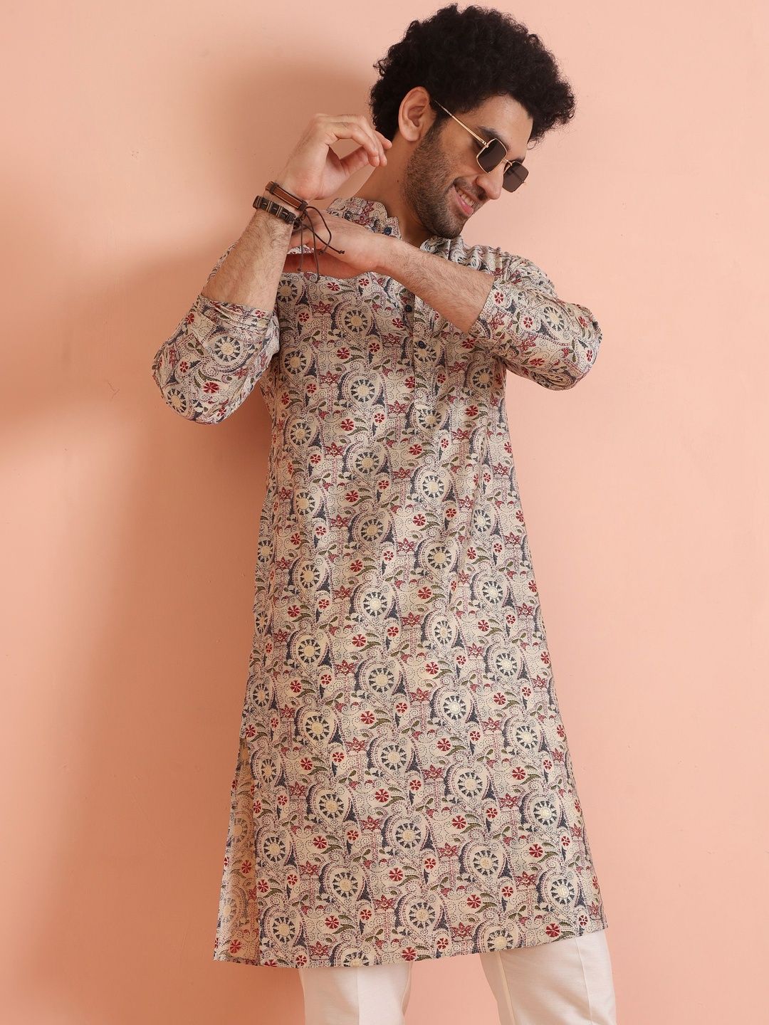 KISAH Men Ethnic Motifs Printed Thread Work Kurta-picture-13