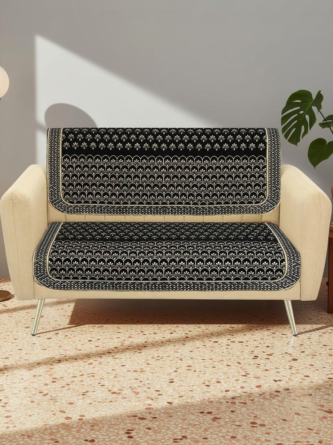 Furnishing Hut Black & Black Printed 2 Piece Sofa Cover-picture-24