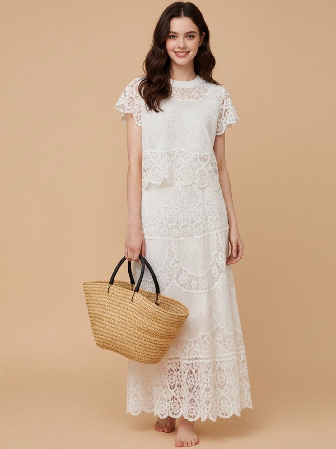 all about you Round Neck Lace Top & Skirt Co-Ords