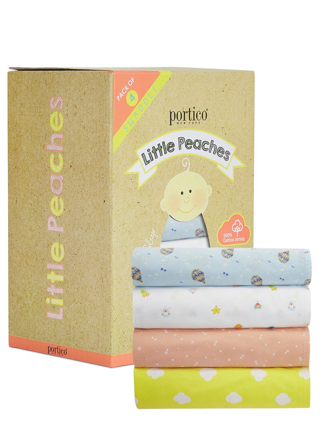 Portico Pack of 4 Infants Little Peaches 100% Cotton Swaddle Jersey-picture-53