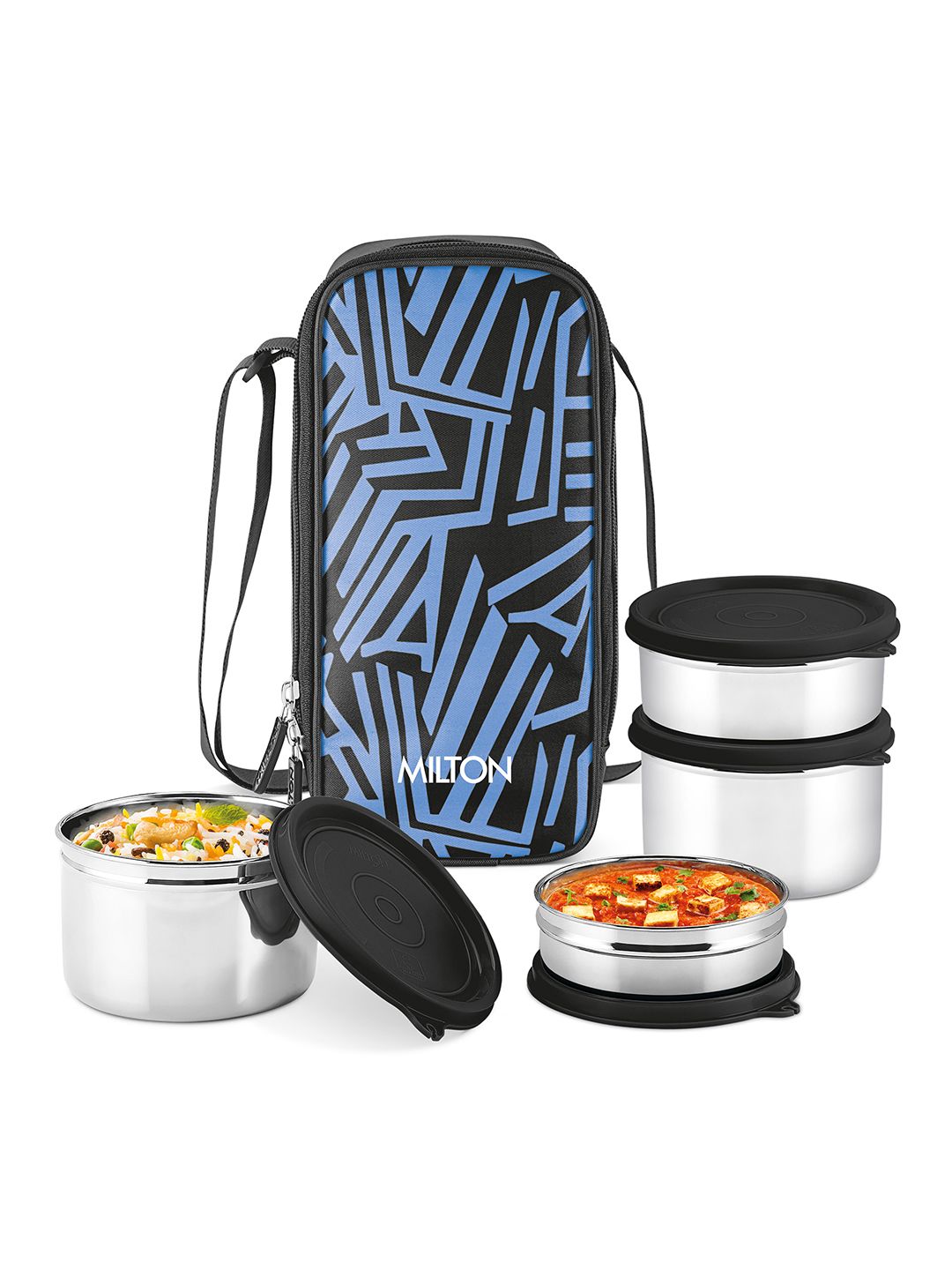Milton Black & Blue Stainless Steel Striped Dishwasher And Microwave Safe Lunch Box-image-41