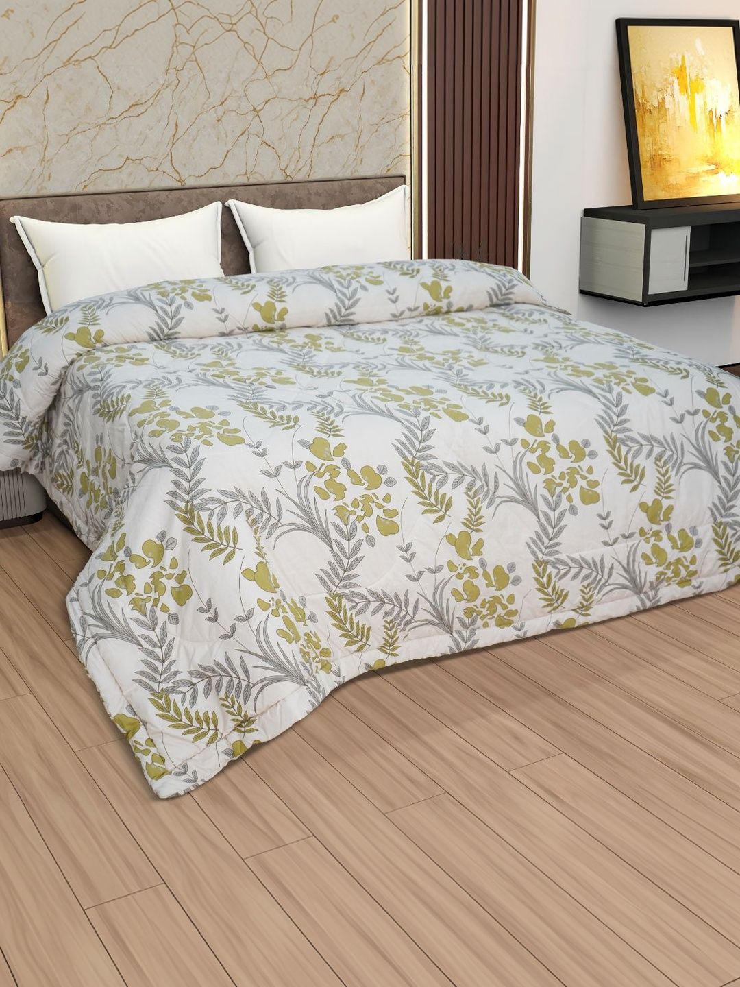 Utopia Bedding Beige & White Floral Microfiber Mild Winter Comforter-picture-44