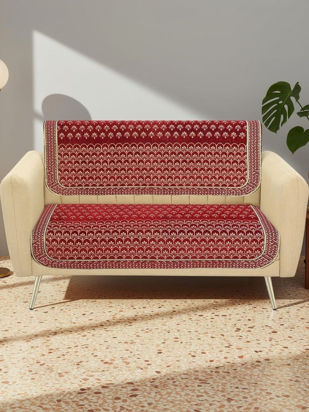 Furnishing Hut Maroon & Maroon Printed 2 Piece Sofa Cover-picture-18