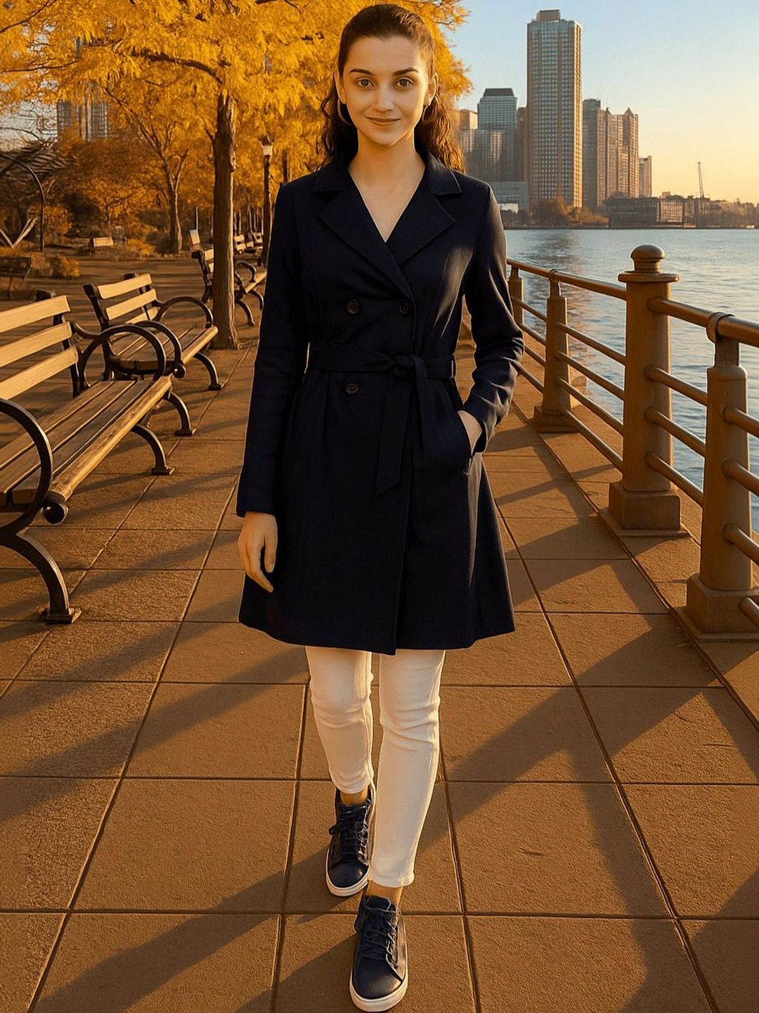 Style Quotient Notched Lapel Longline Trench Coat-image-11