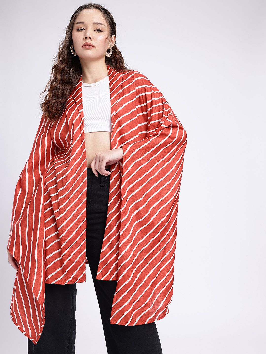 fusion by glitchez Striped Kimono Sleeves Longline Open Front Shrug-picture-16
