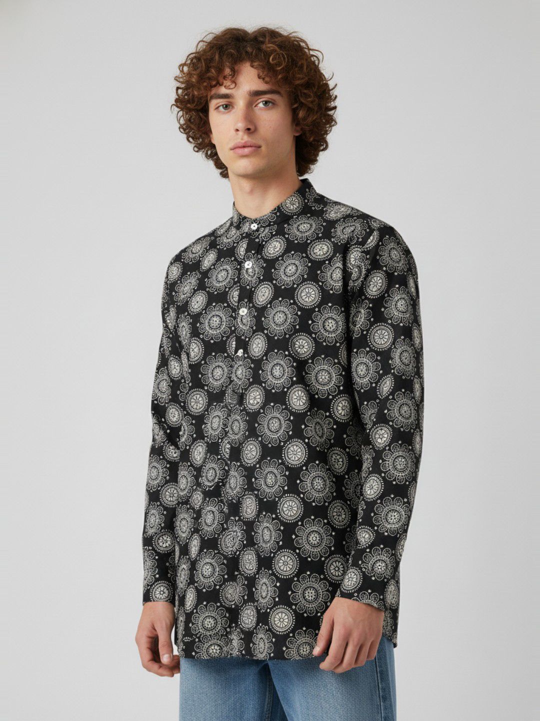 Anouk Rustic Floral Printed Band Collar Straight Kurta-picture-27