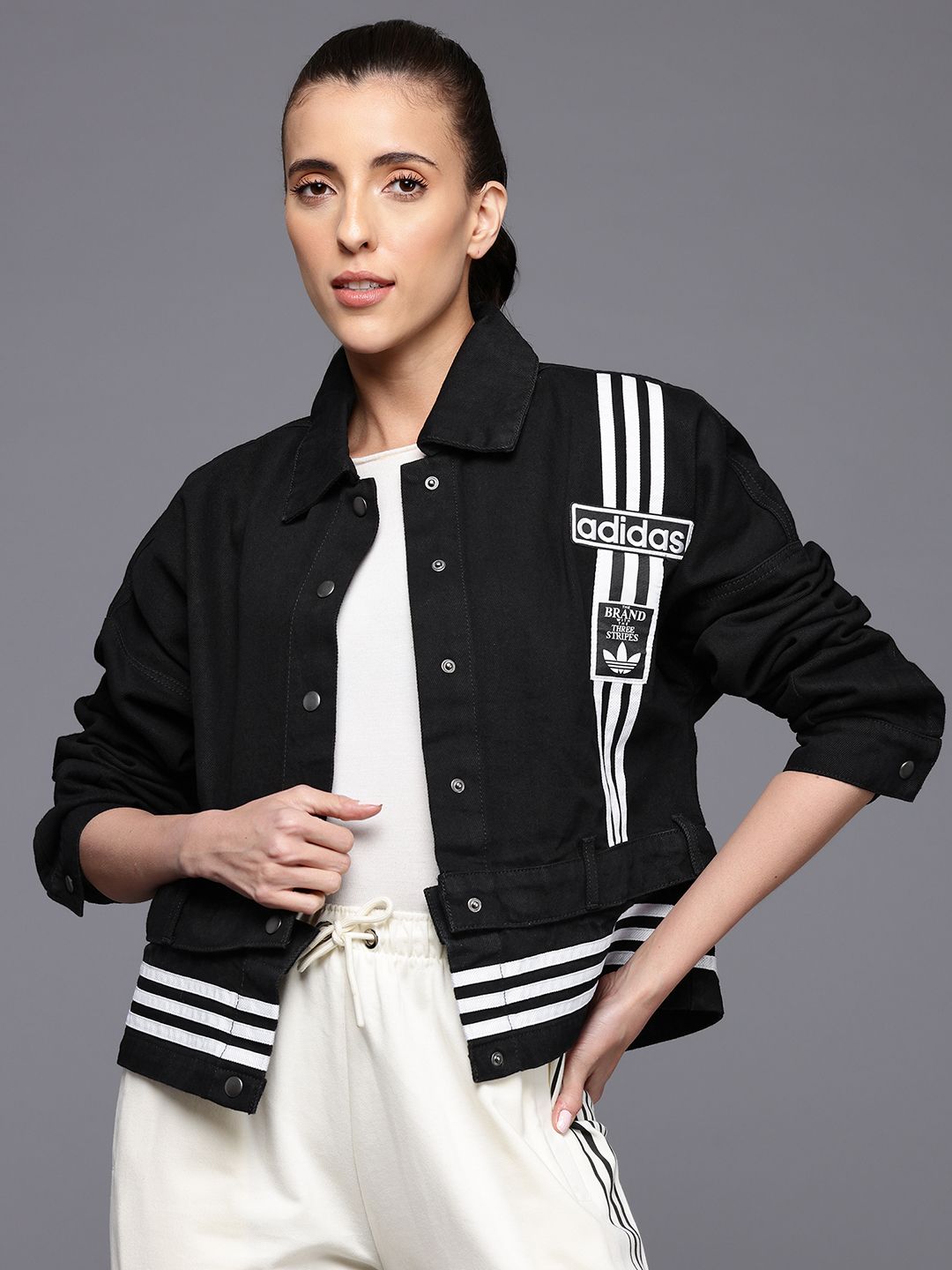 ADIDAS Originals 3 Striped Detachable Hem Denim Jacket:-picture-51