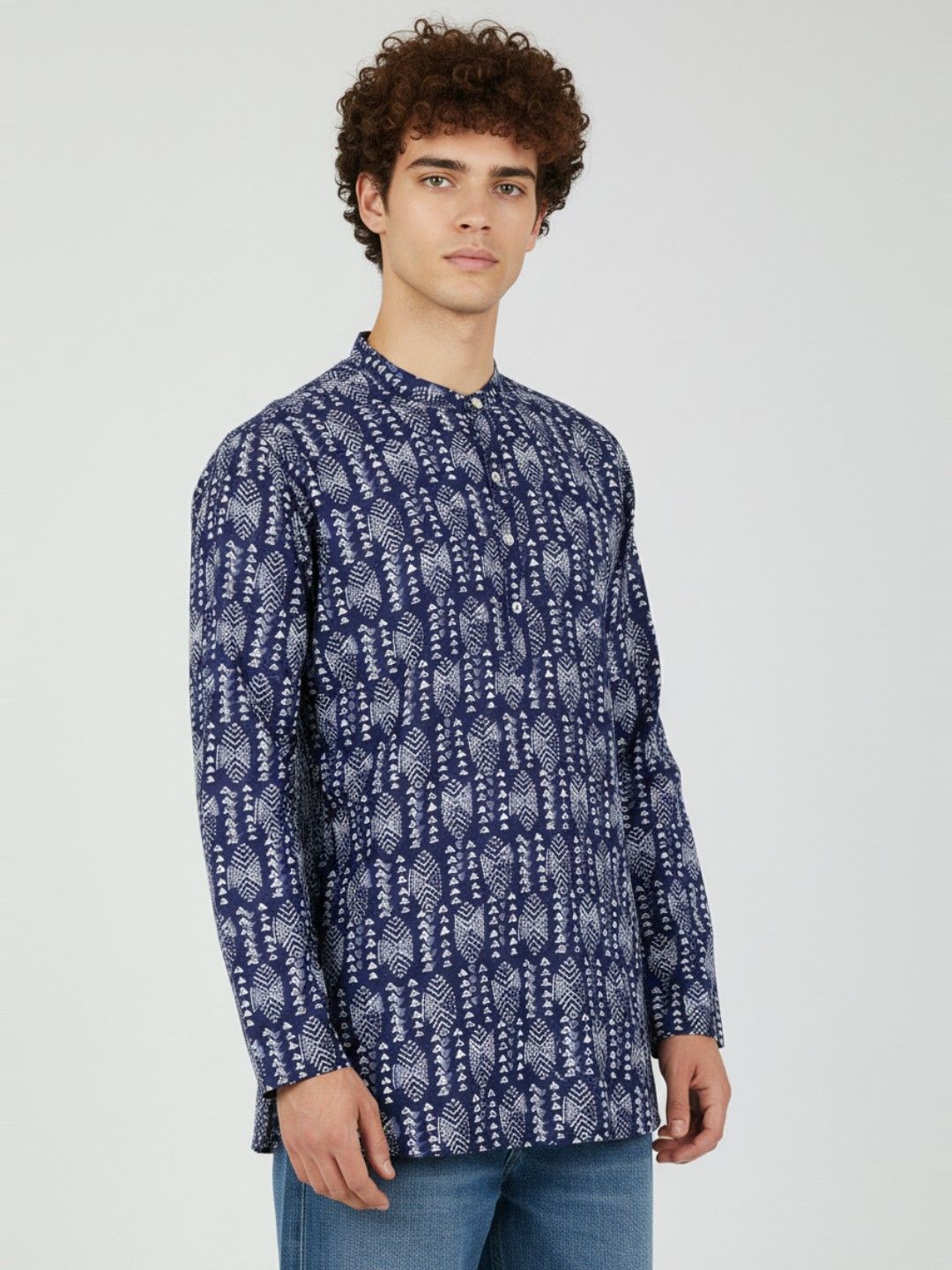 Anouk Rustic Tribal Printed Band Collar Straight Kurta-picture-26