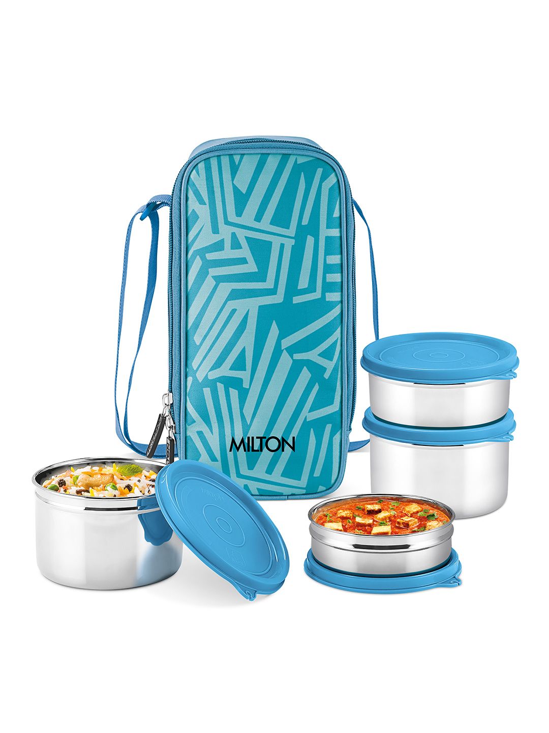 Milton Blue & Silver Stainless Steel Striped Dishwasher And Microwave Safe Lunch Box-image-46