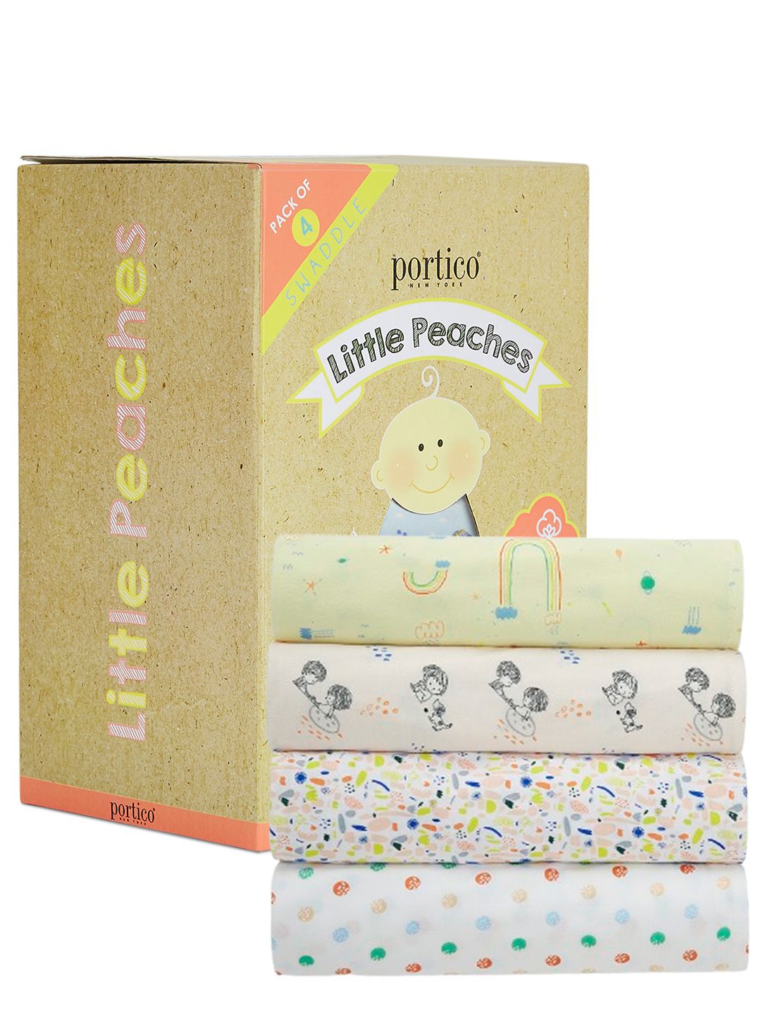 Portico Pack of 4 Infants Little Peaches 100% Cotton Swaddle Jersey-picture-44
