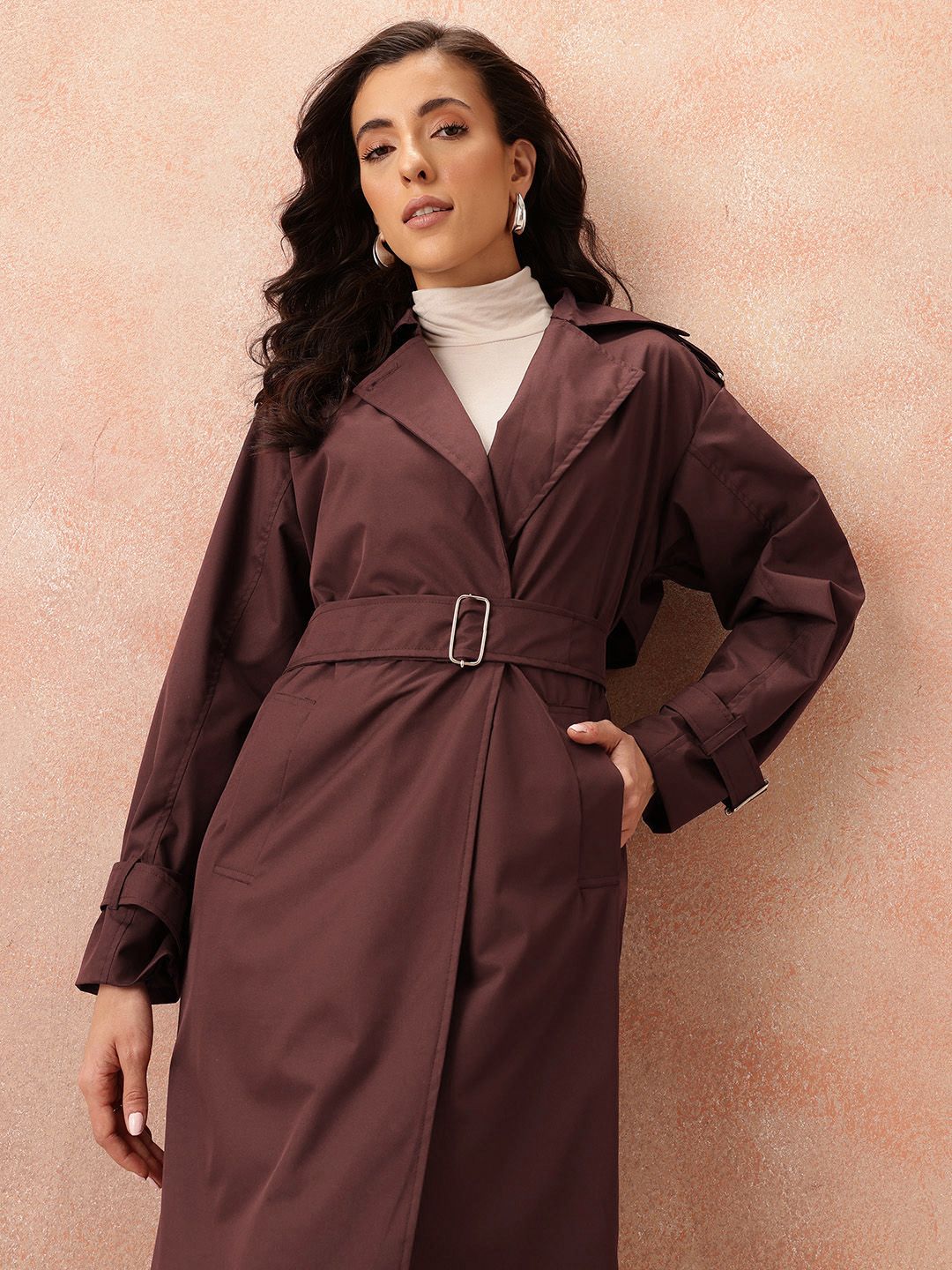 all about you Knee Length Trench Coat with Detachable Belt-image-8