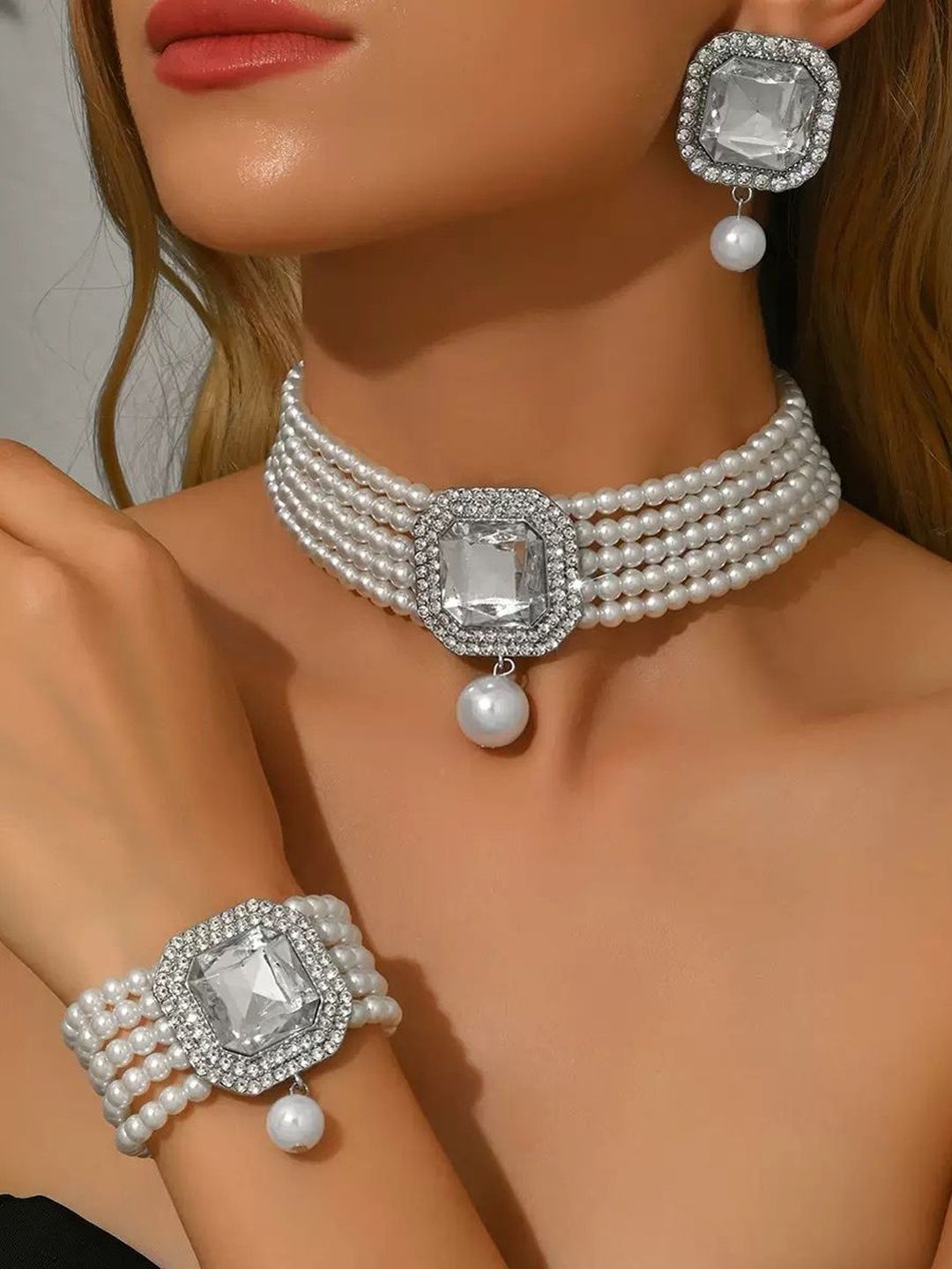 Shining Diva Fashion Silver-Plated Pearls Jewellery Set-picture-23