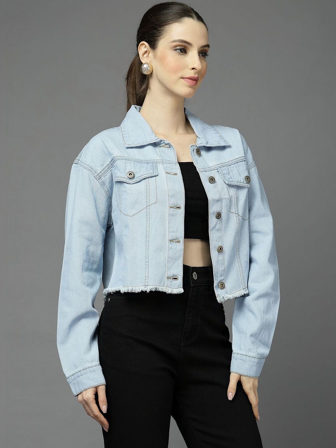 Style Quotient Women Crop Denim Jacket-image-28