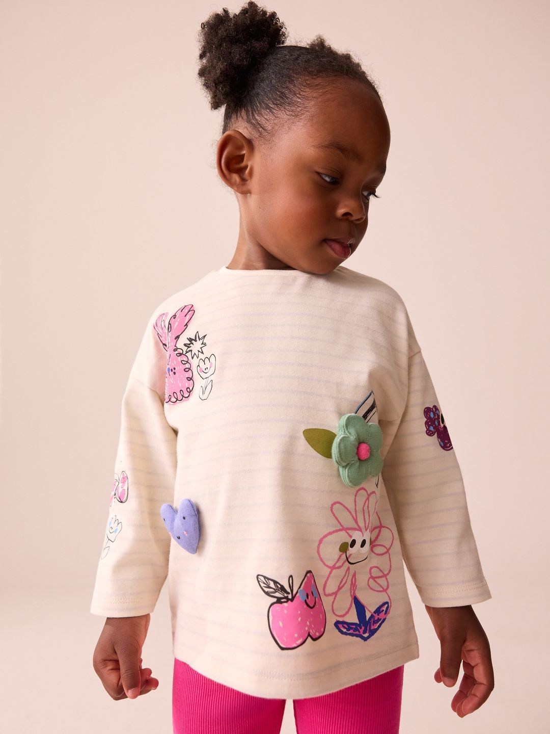 NEXT Girls Printed Drop-Shoulder Sleeves Pure Cotton Applique T-shirt-picture-31