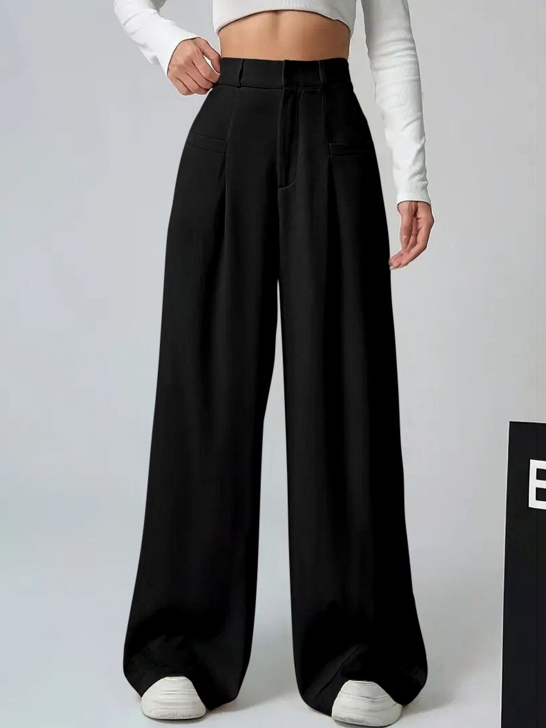 LERIYA FASHION Women High-Rise Easy Wash Pleated Trousers-image-22